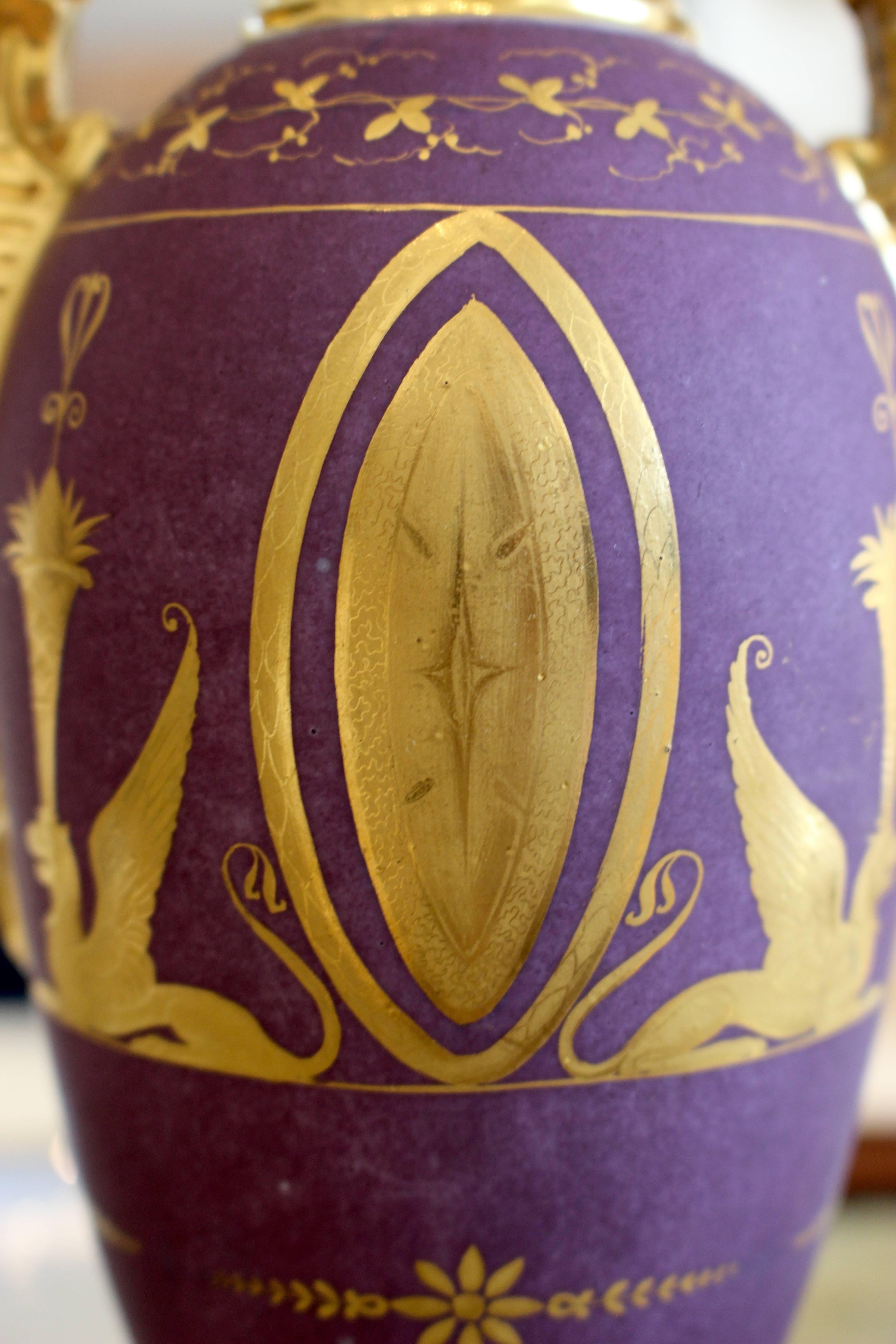 Paris Porcelain Matte-Purple and Gold Ground Vase In Excellent Condition In Palm Desert, CA