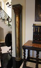 Italian Carved and Gilt Half Round Corinthian Column with Painted Back Panel