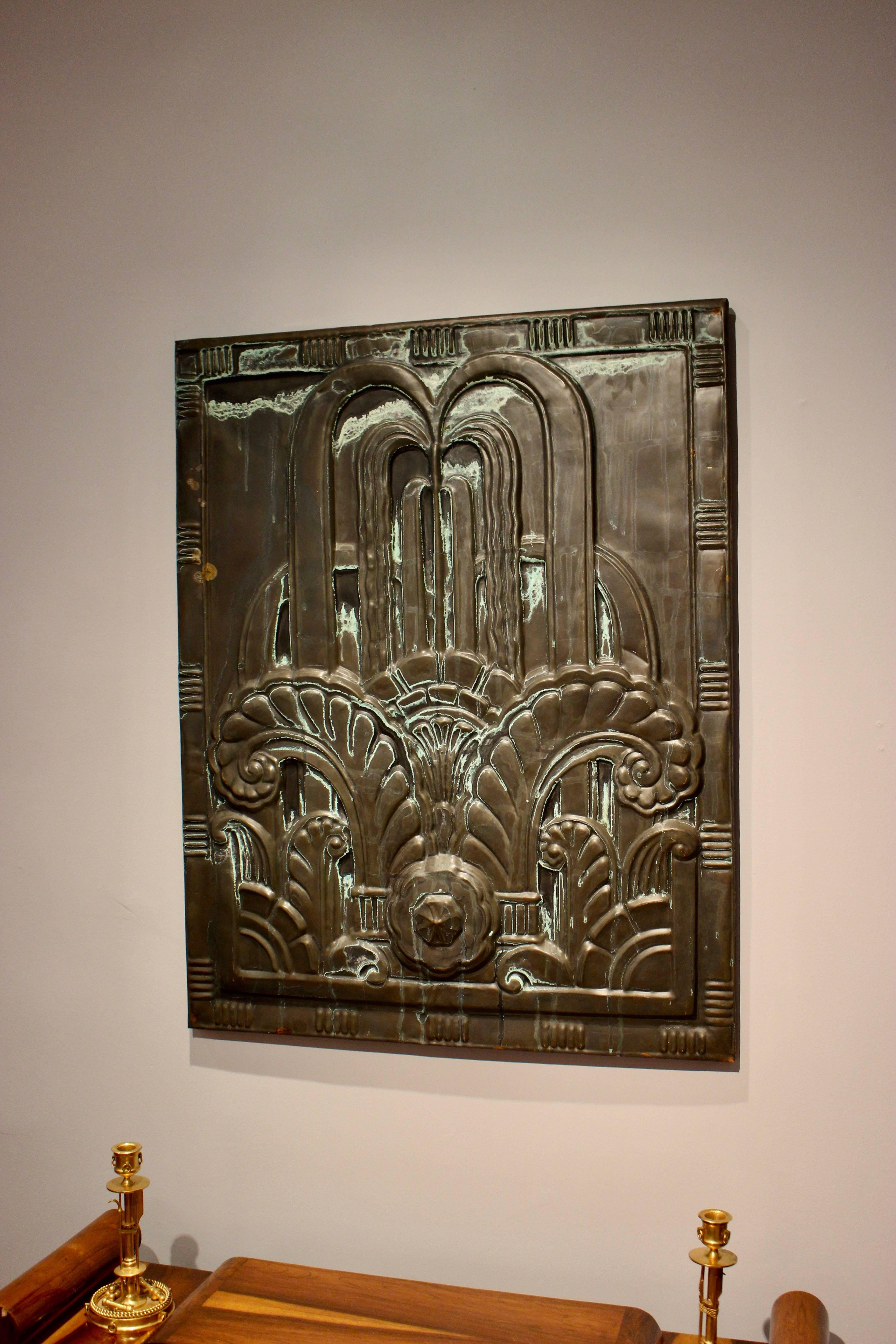 1920s Art Deco Black Tin Architectural Panel from New England Power Company In Good Condition In Palm Desert, CA