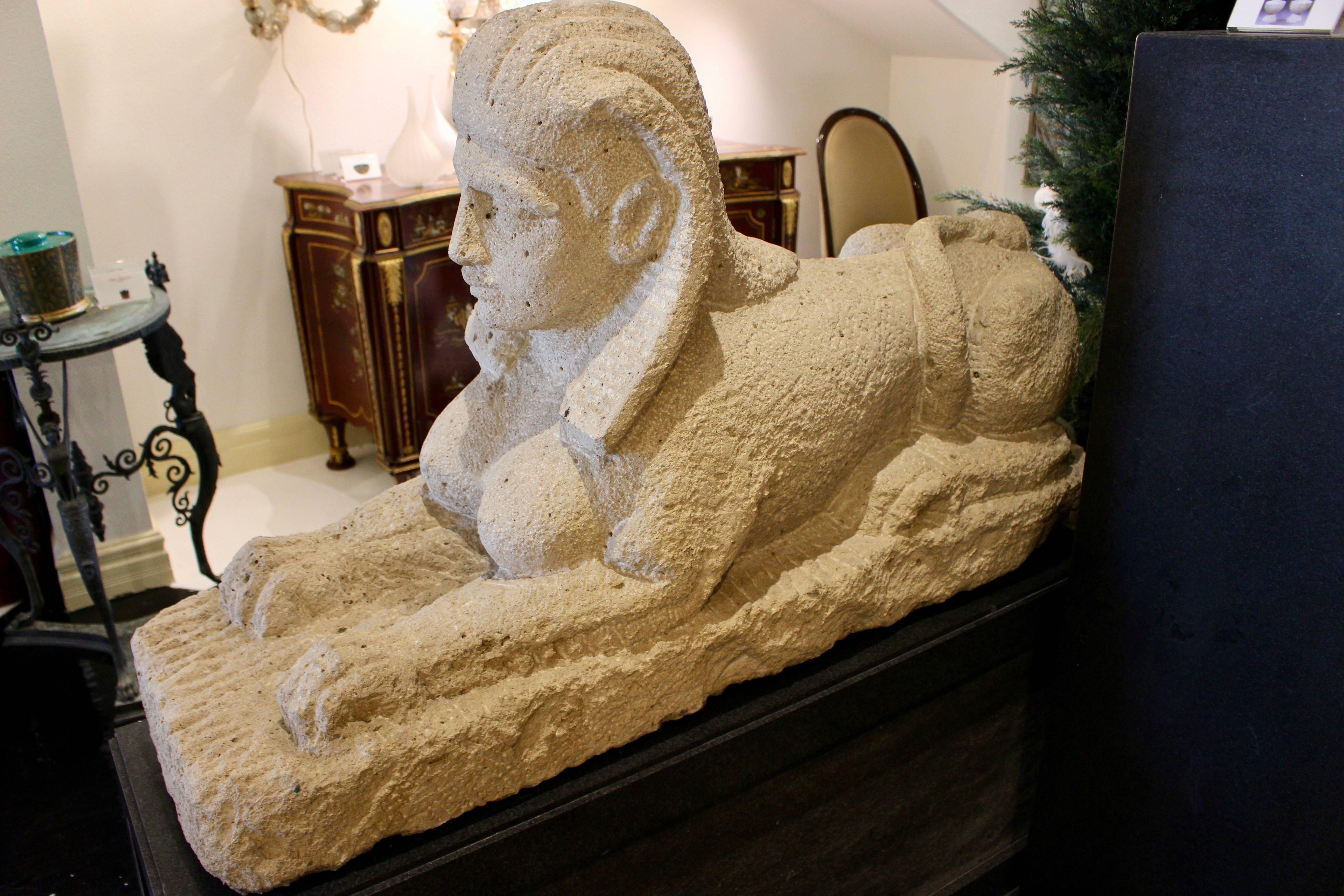 18th Century and Earlier Pair of French Stone Figures of Sphinxes