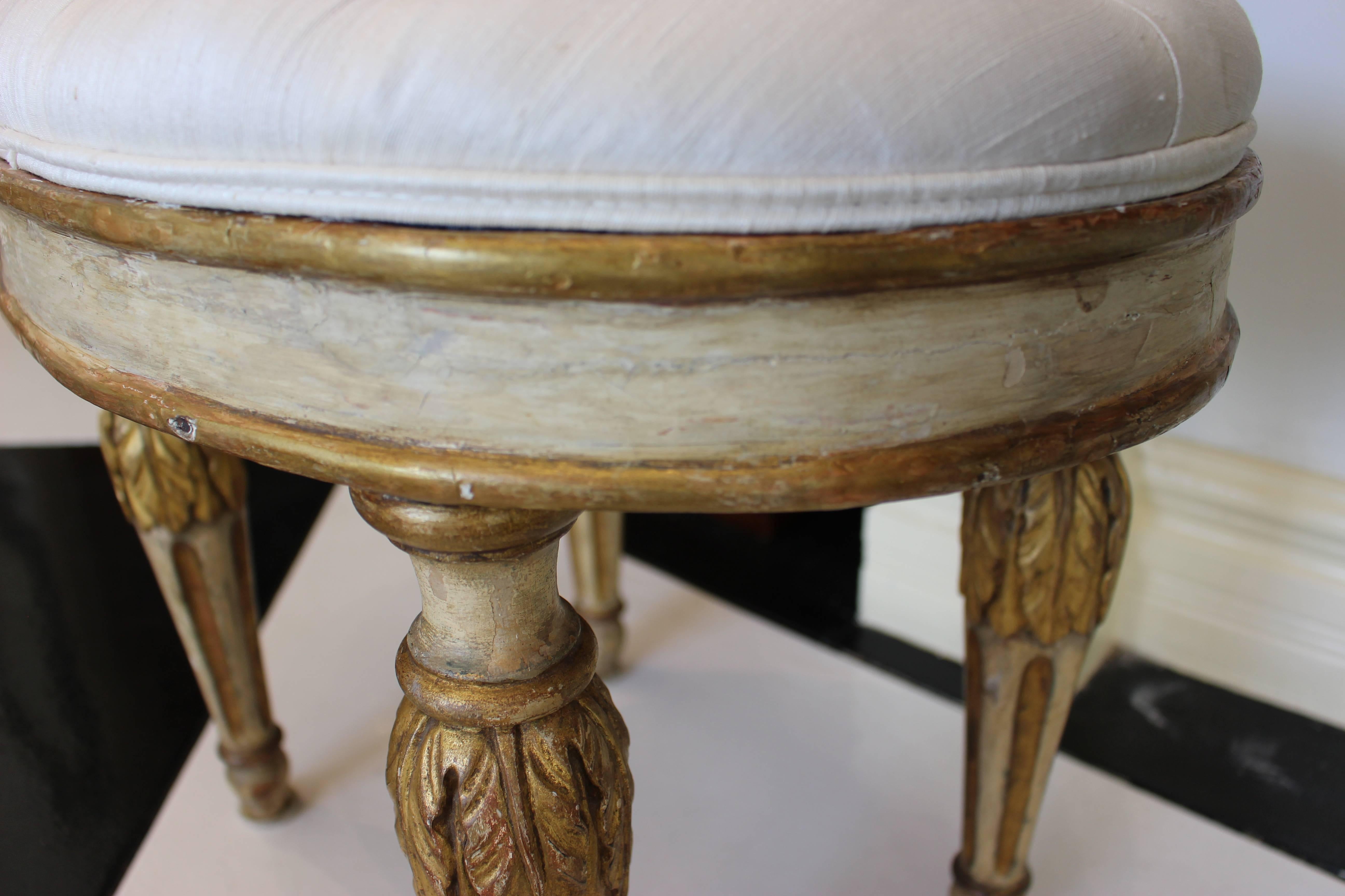 Upholstery Pair of Italian Neoclassical Late 18th Century Oval Stools with Upholstered Seat For Sale
