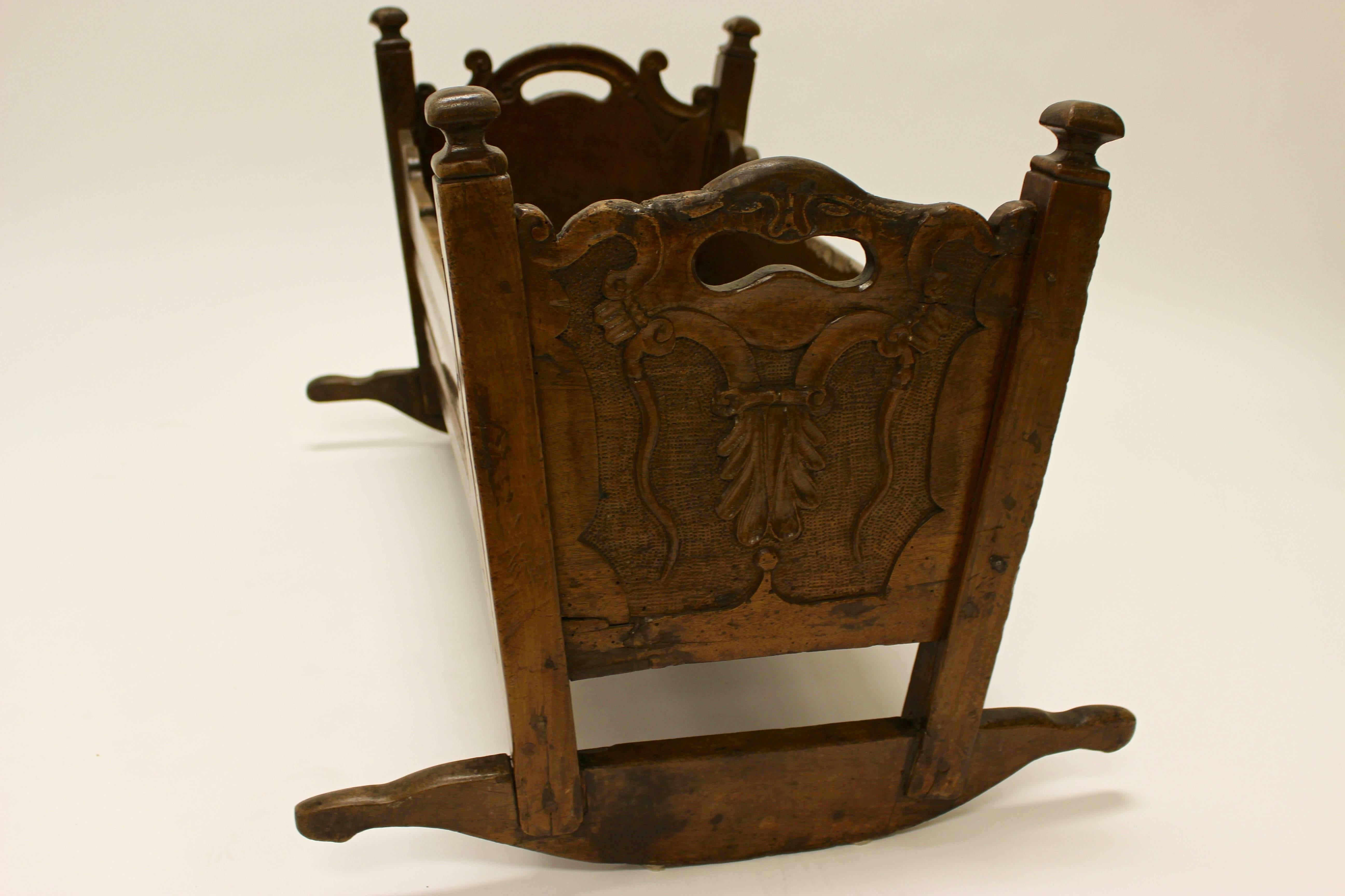 18th Century and Earlier Italian Walnut Cradle Signed