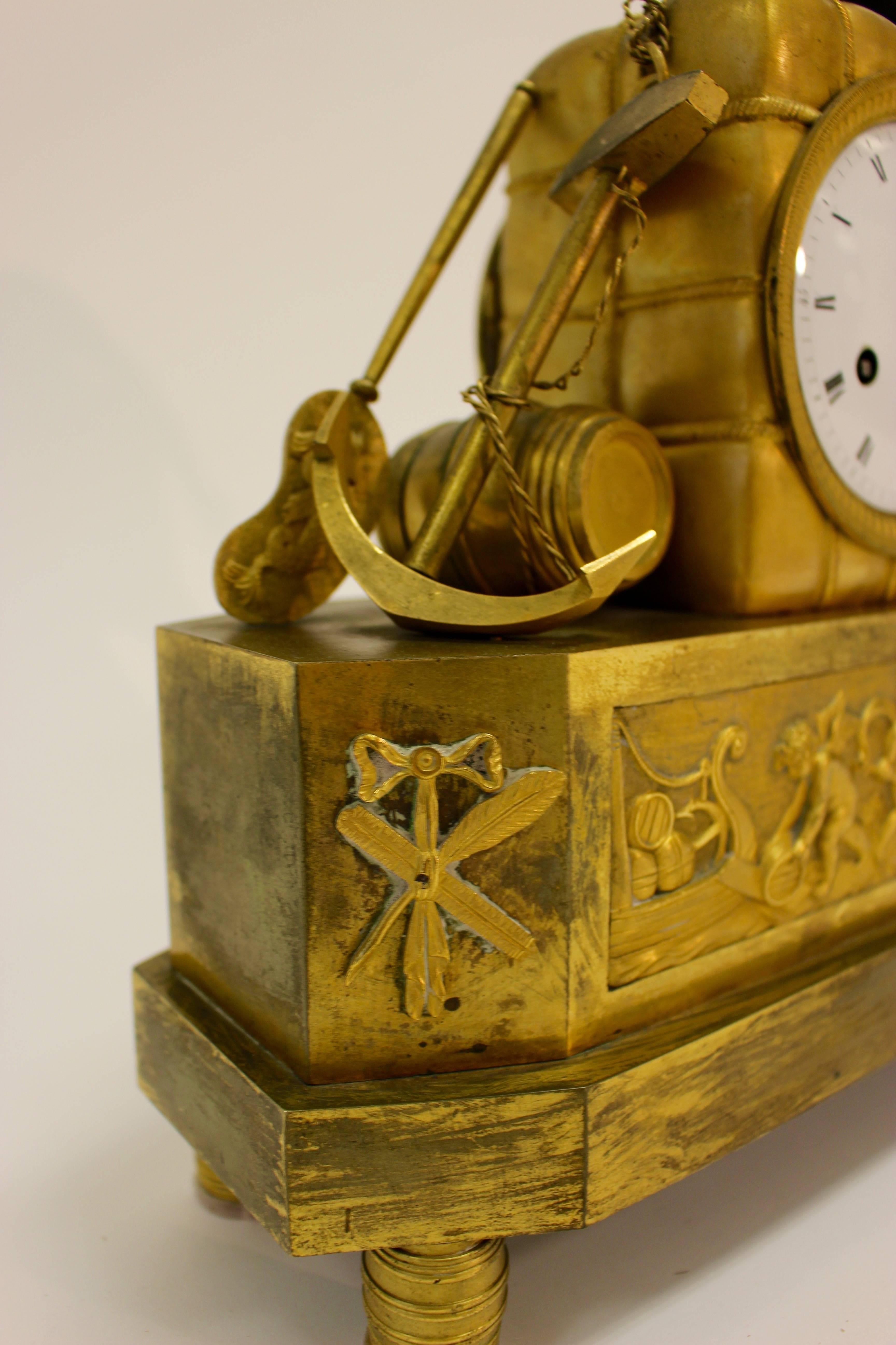 French Empire 19th Century Ormolu and Painted Bronze Mantel Clock with Young Sailor For Sale