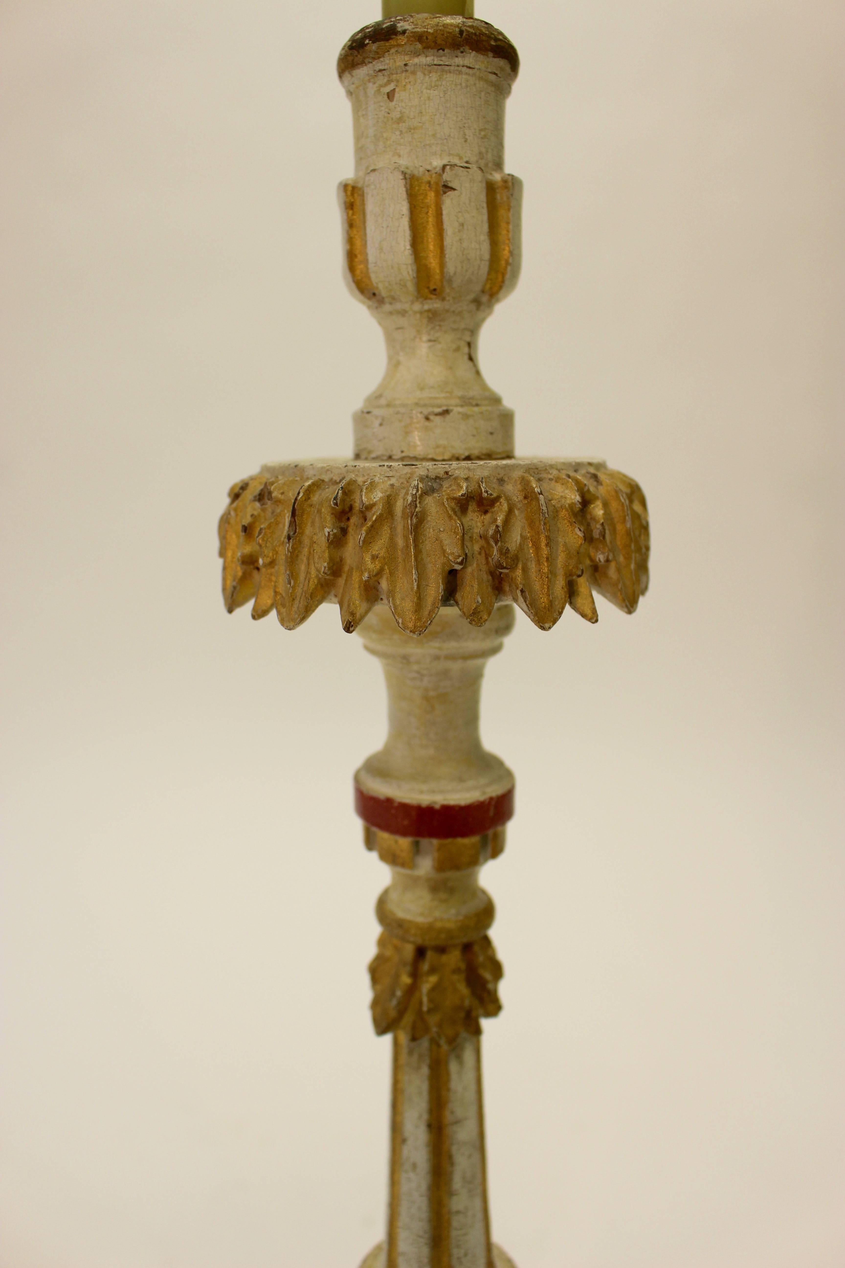 Pair of 19th Century Italian Cream and Polychrome Decorated Pricket Candlesticks For Sale 3