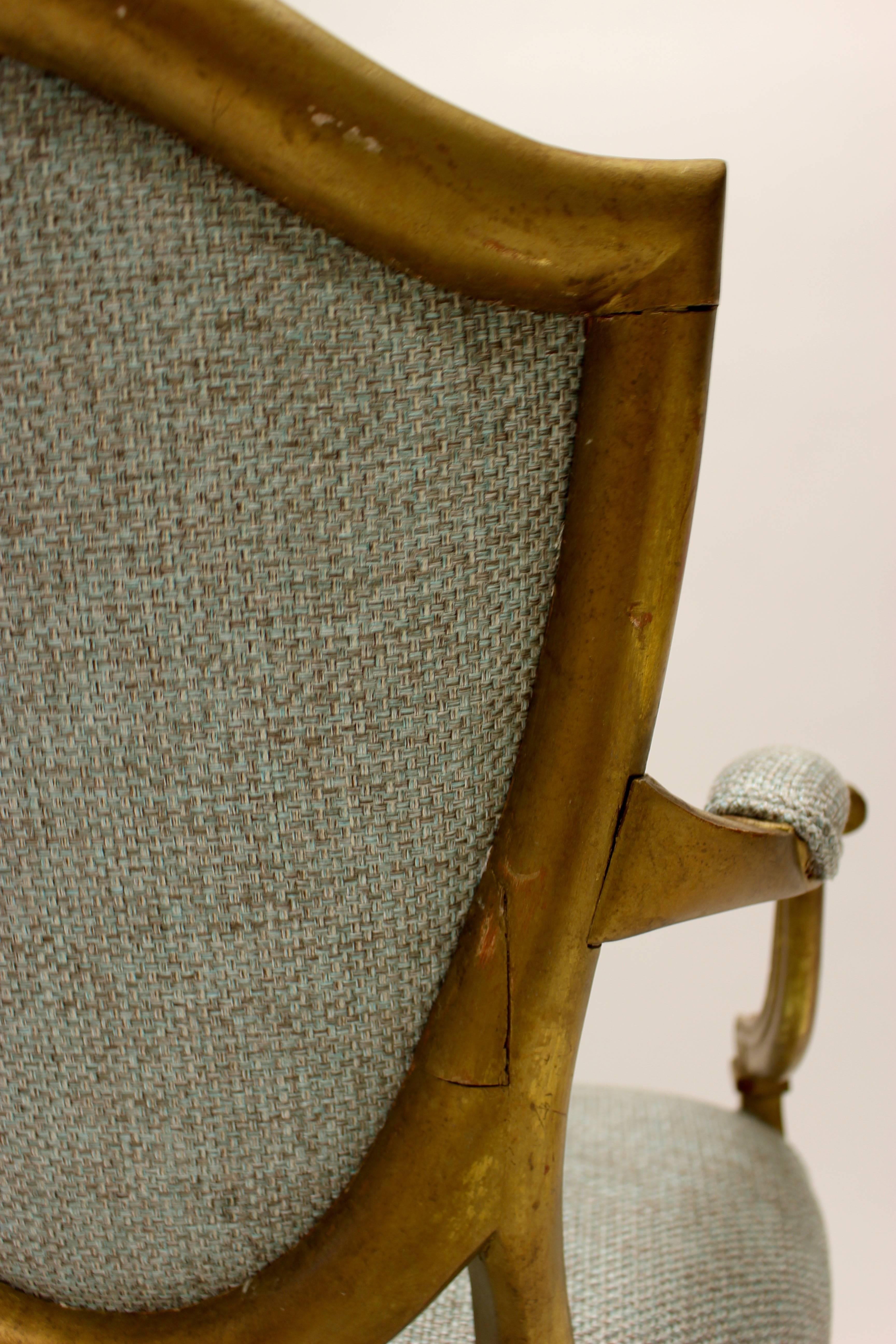 19th Century Hepplewhite Style Shield-Back Parcel-Gilt Armchair with Open Arms In Good Condition In Palm Desert, CA