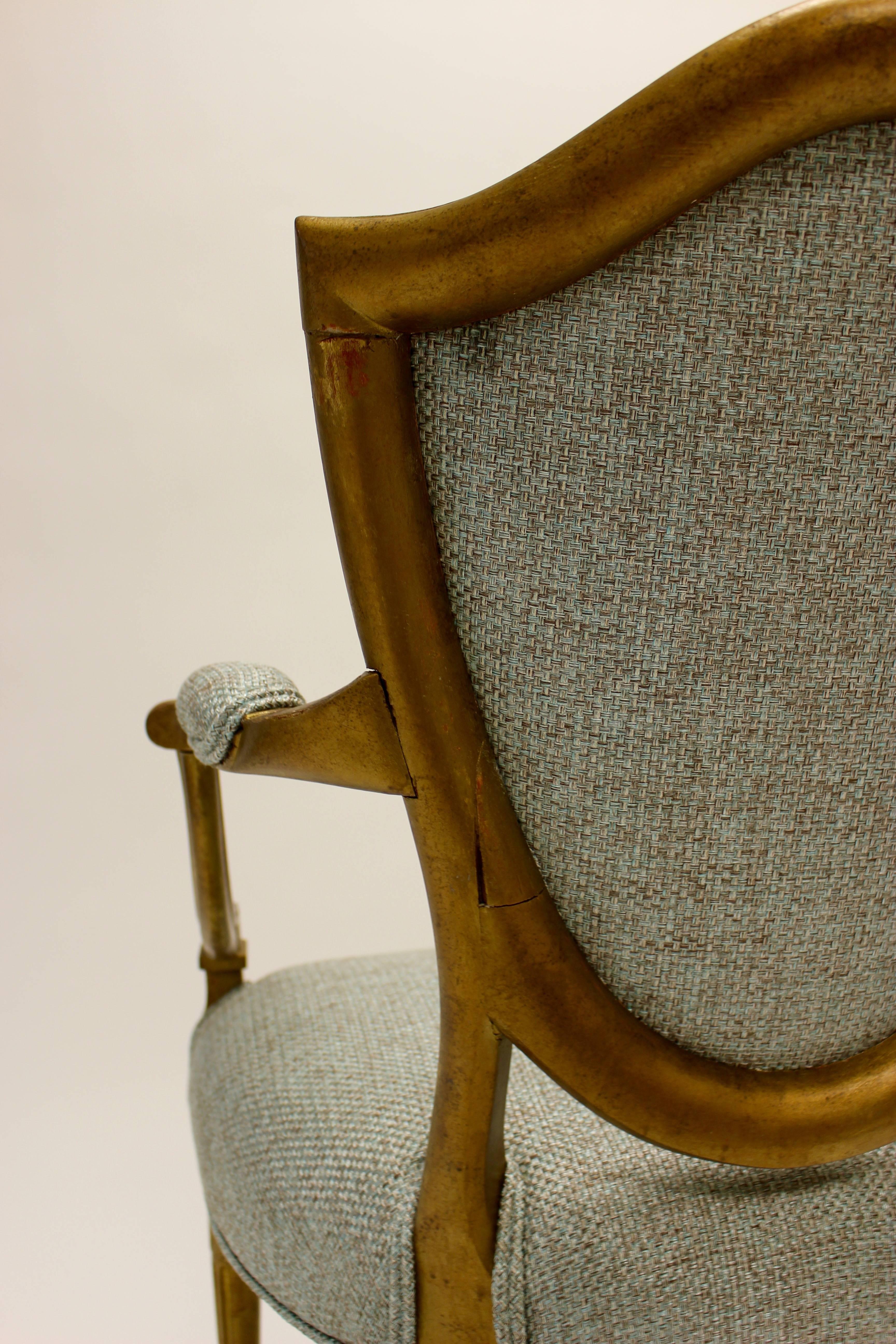 Upholstery 19th Century Hepplewhite Style Shield-Back Parcel-Gilt Armchair with Open Arms