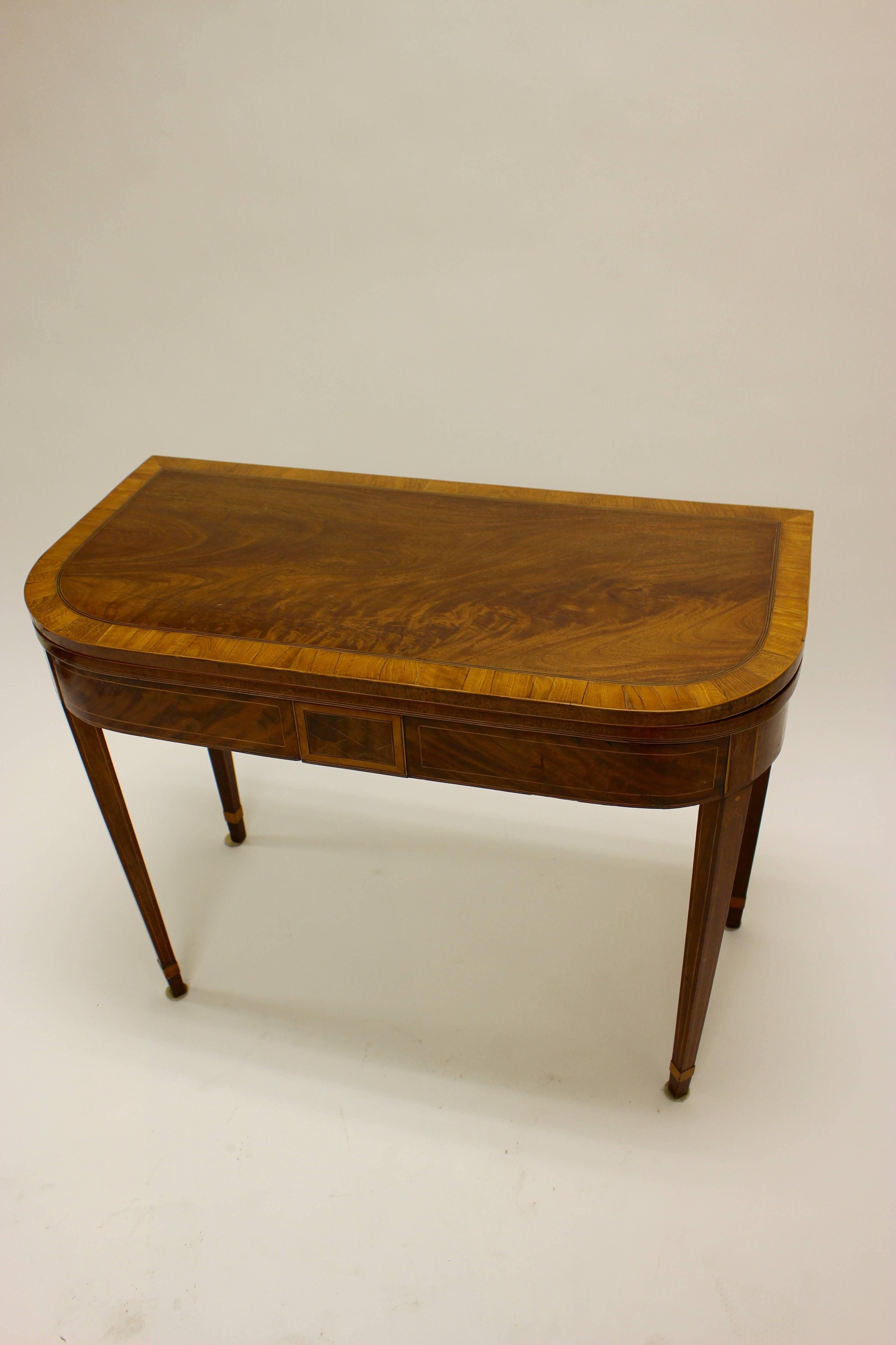Inlay George III Inlaid Light-Toned Mahogany and Satinwood D-form Folding Card Table For Sale