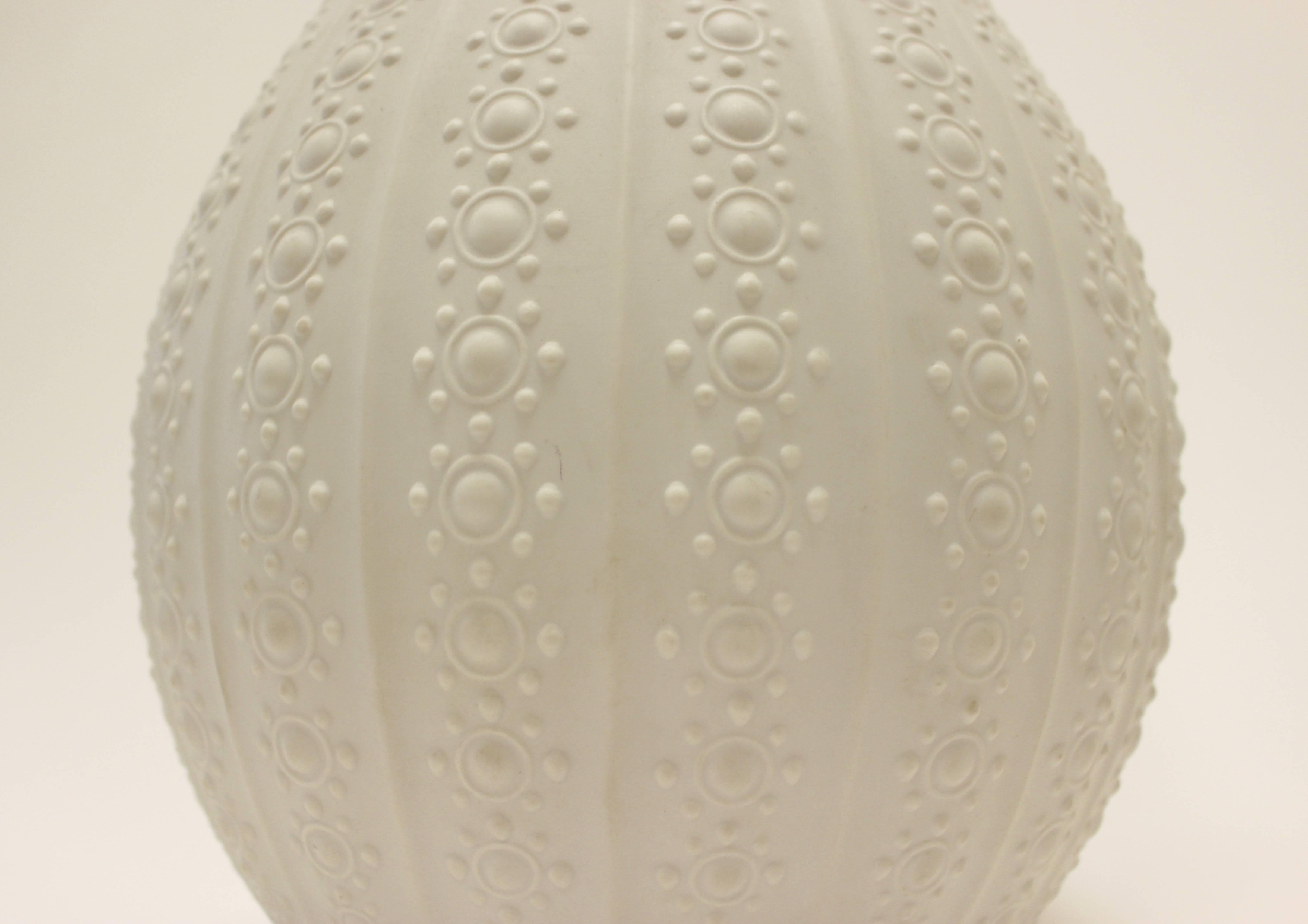 German Heinrich & Co. 1960s Matte White Porcelain Floor Vase with Relief Decoration For Sale