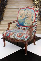 Elegant Regence Needlework-Upholstered French Walnut Fauteuil Chair