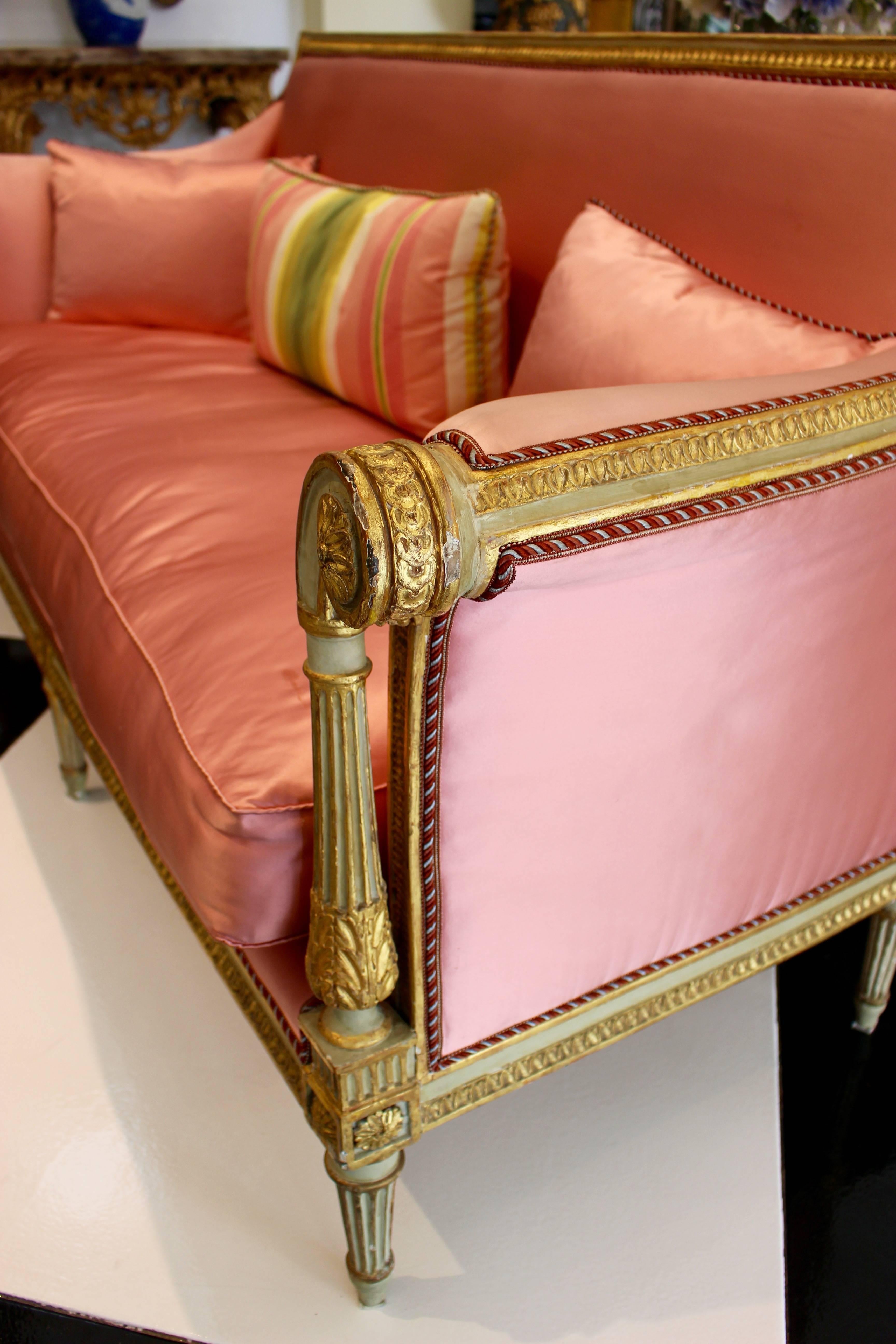 Upholstery French Late 18th Century Louis XVI Period Painted and Parcel-Gilt Canapé Settee For Sale