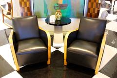 Pair of Swedish 1930s Black Leather Art Deco Club Chairs with Bentwood Frame