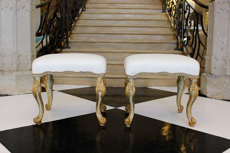 Pair of 1750s Italian Piedmontese Rococo Blue-Painted and Parcel-Gilt ...