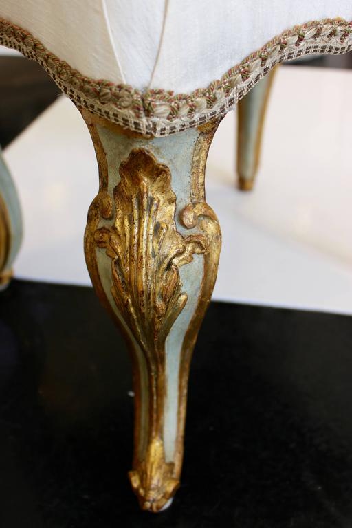 Pair of 1750s Italian Piedmontese Rococo Blue-Painted and Parcel-Gilt ...