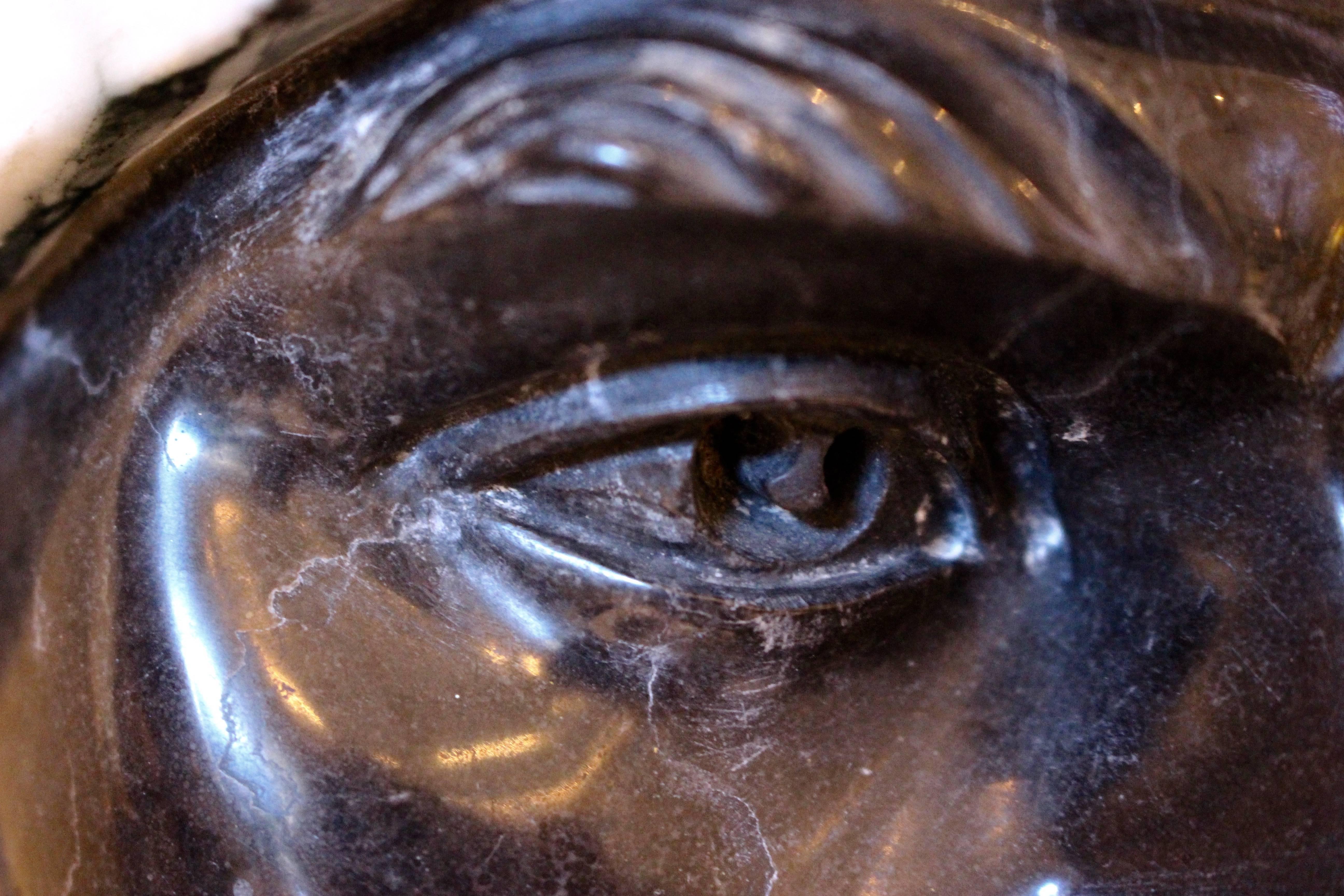 Hand-Carved Carved Grey and Black Marble Draped Bust from the 20th Century