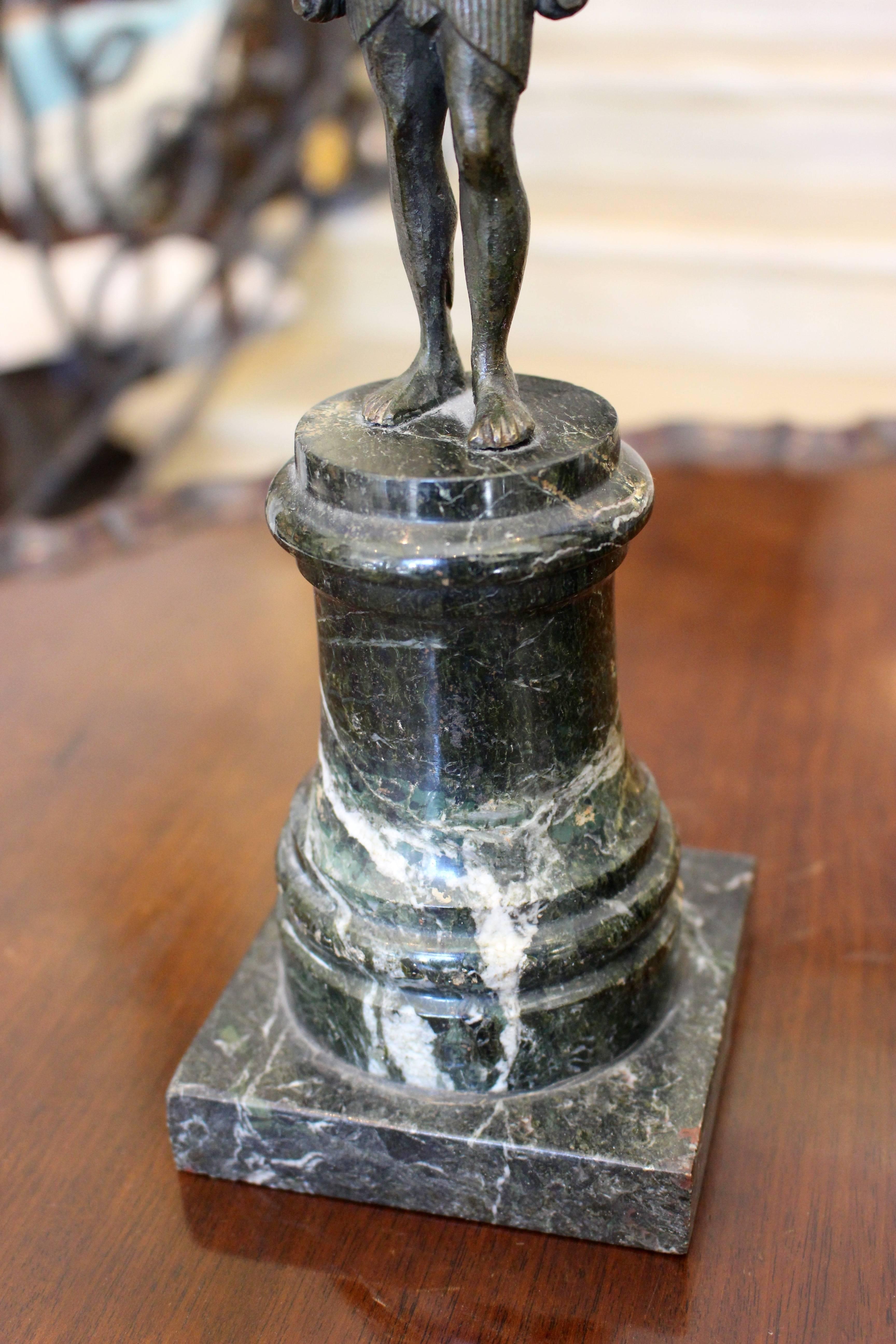 Pair of 19th Century Green Marble Egyptian Style Candlesticks with God Figure For Sale 2