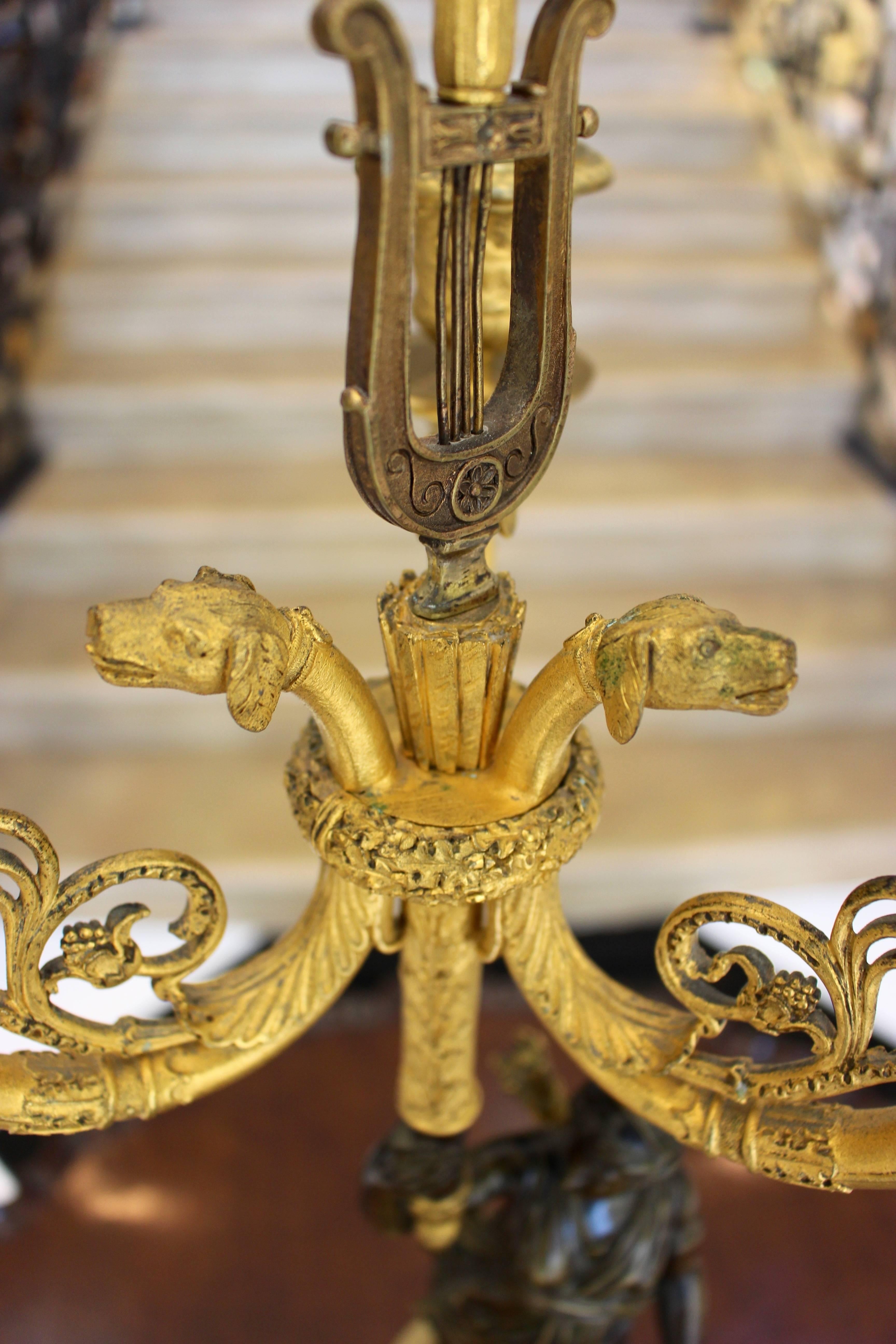 Pair of French Charles X Period Ormolu and Painted Bronze Four-Light Candelabra For Sale 5