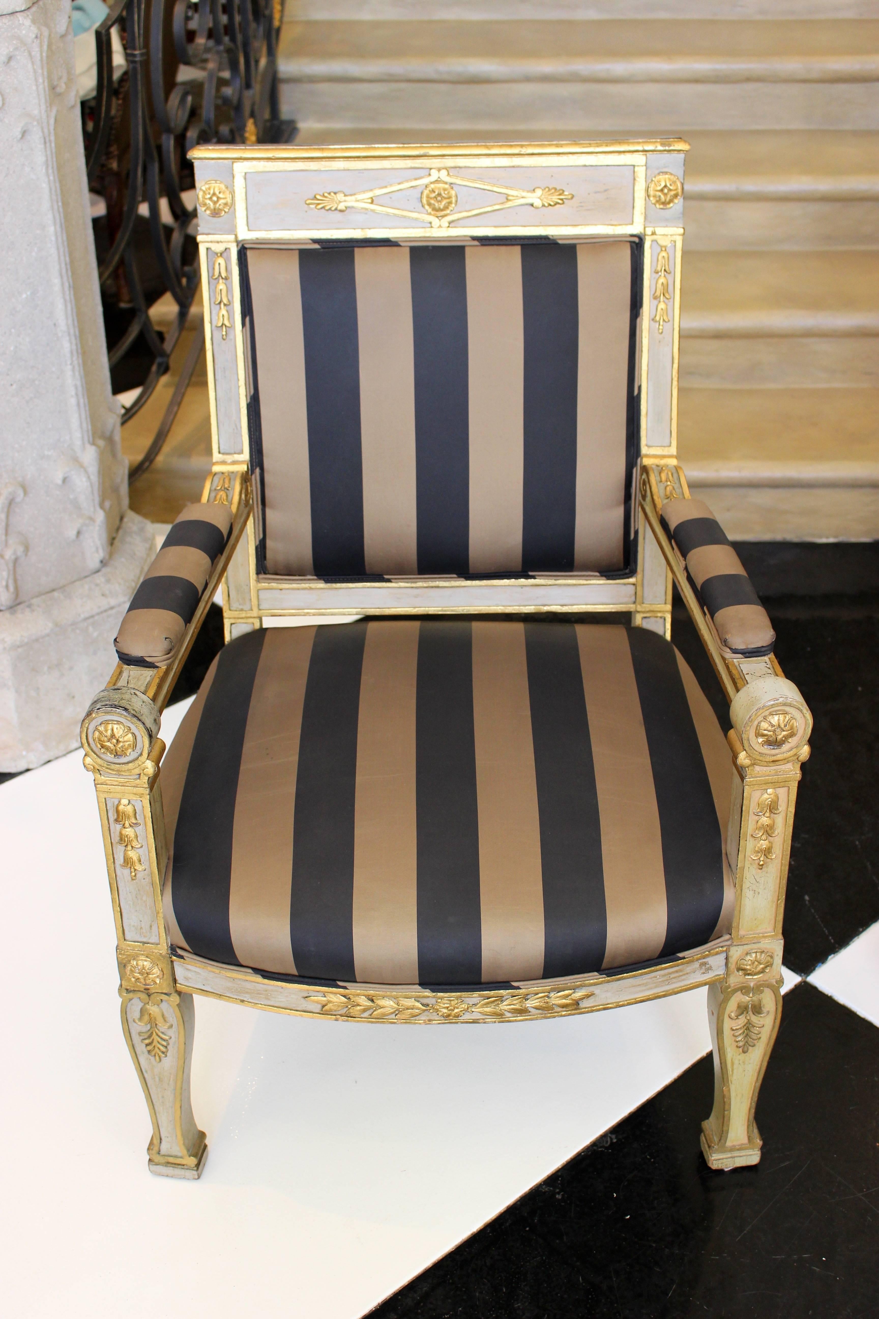 Carved Empire Style Gray Gilded Bergere