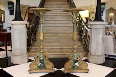 Pair of South European Faux Marble Painted and Parcel-Gilt Wooden Torchères