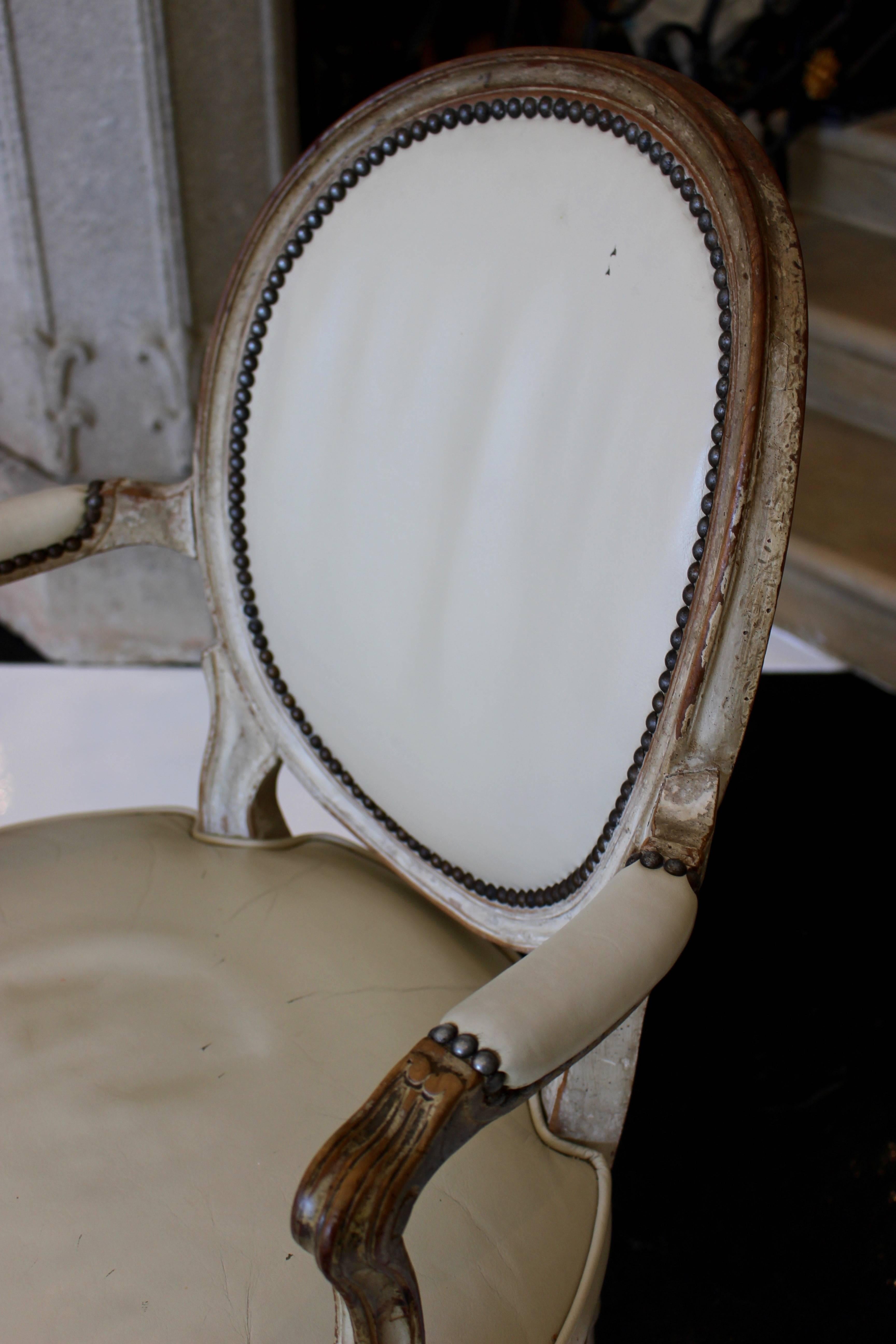 19th Century Set of Eight French Late Louis XVI Style Dining Chairs with Leather Upholstery