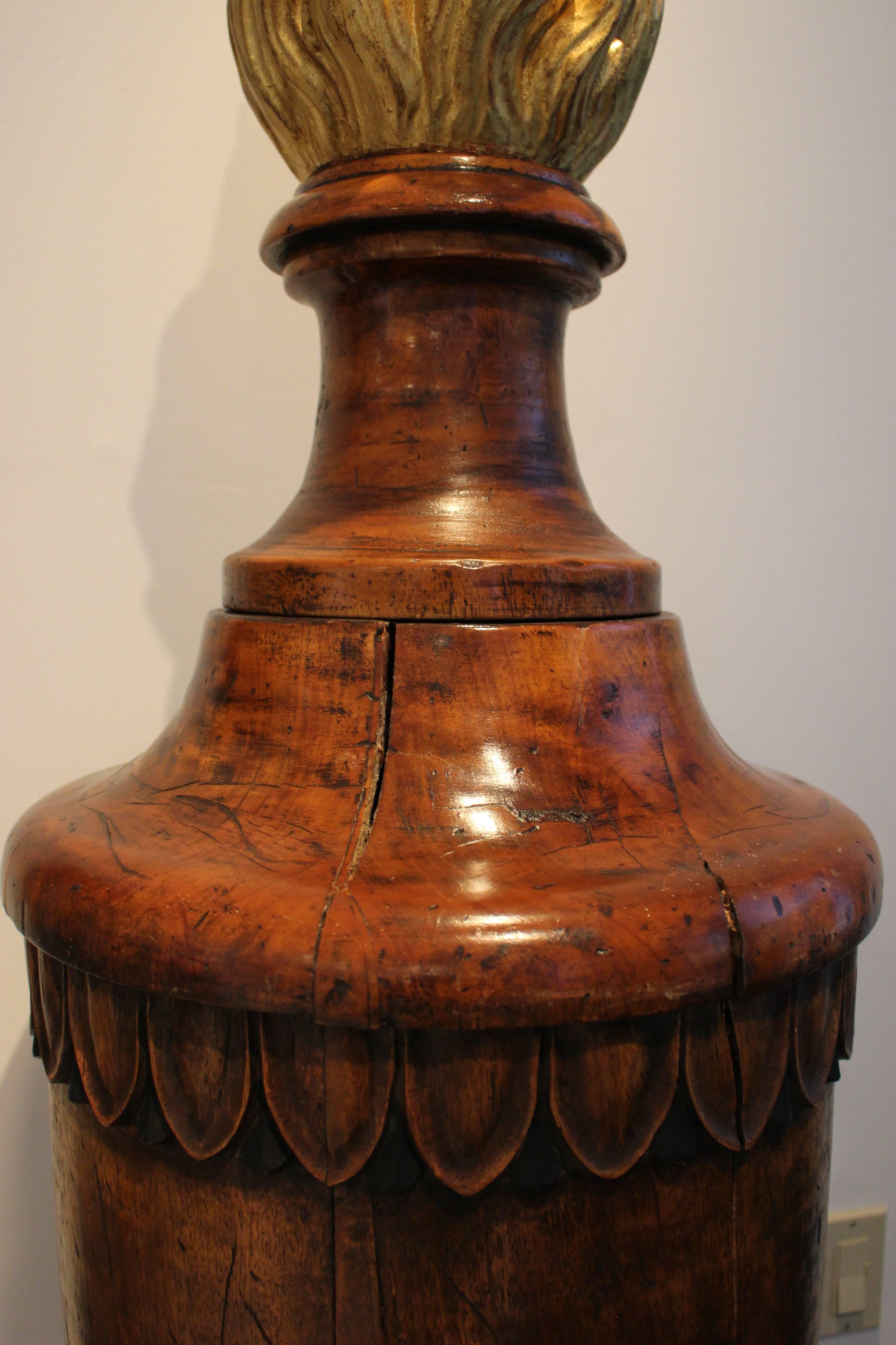 19th Century Pair of Neoclassical Style Wood Finials in the Form of Urns For Sale