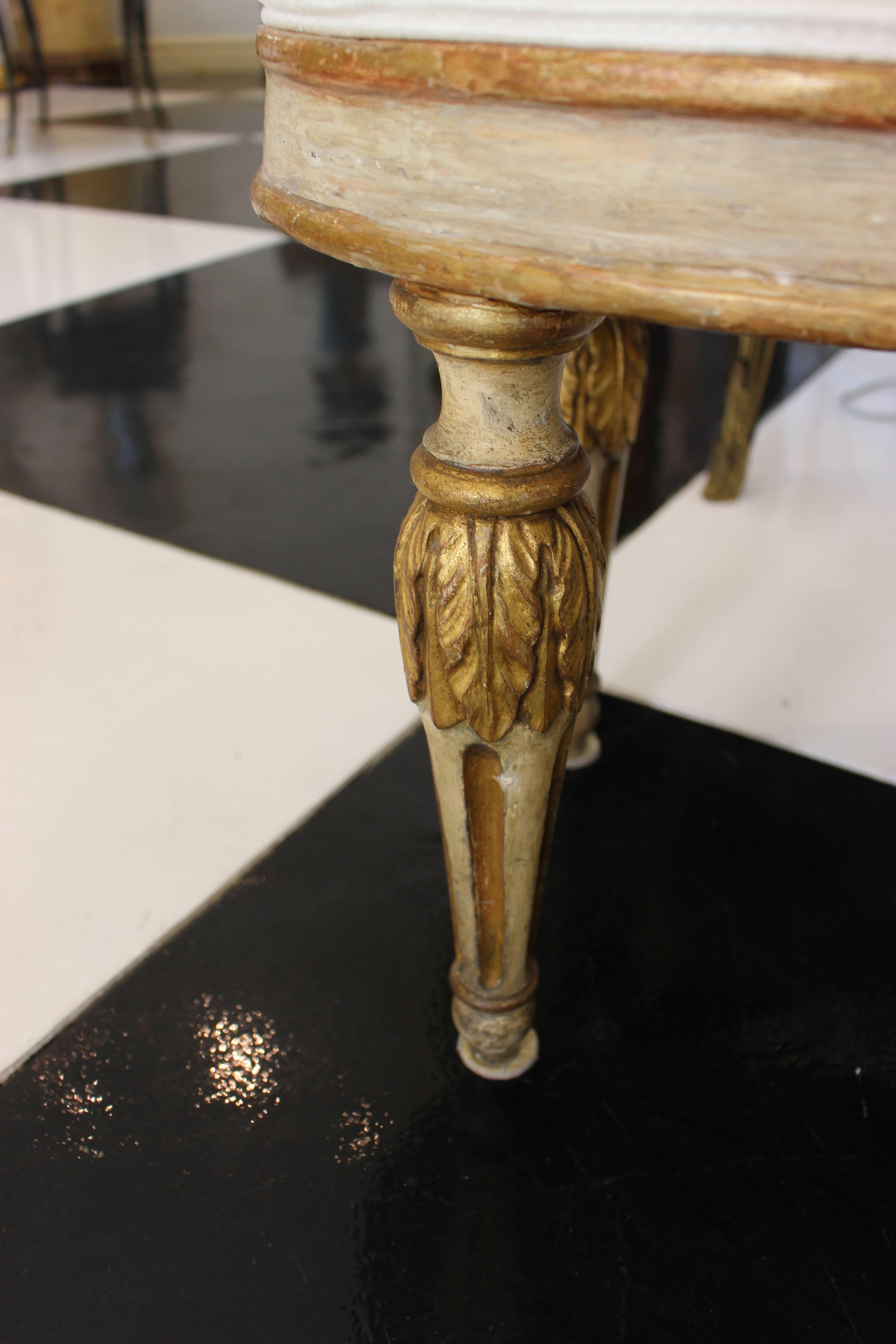 Gilt Pair of Italian Neoclassical Late 18th Century Oval Stools with Upholstered Seat For Sale