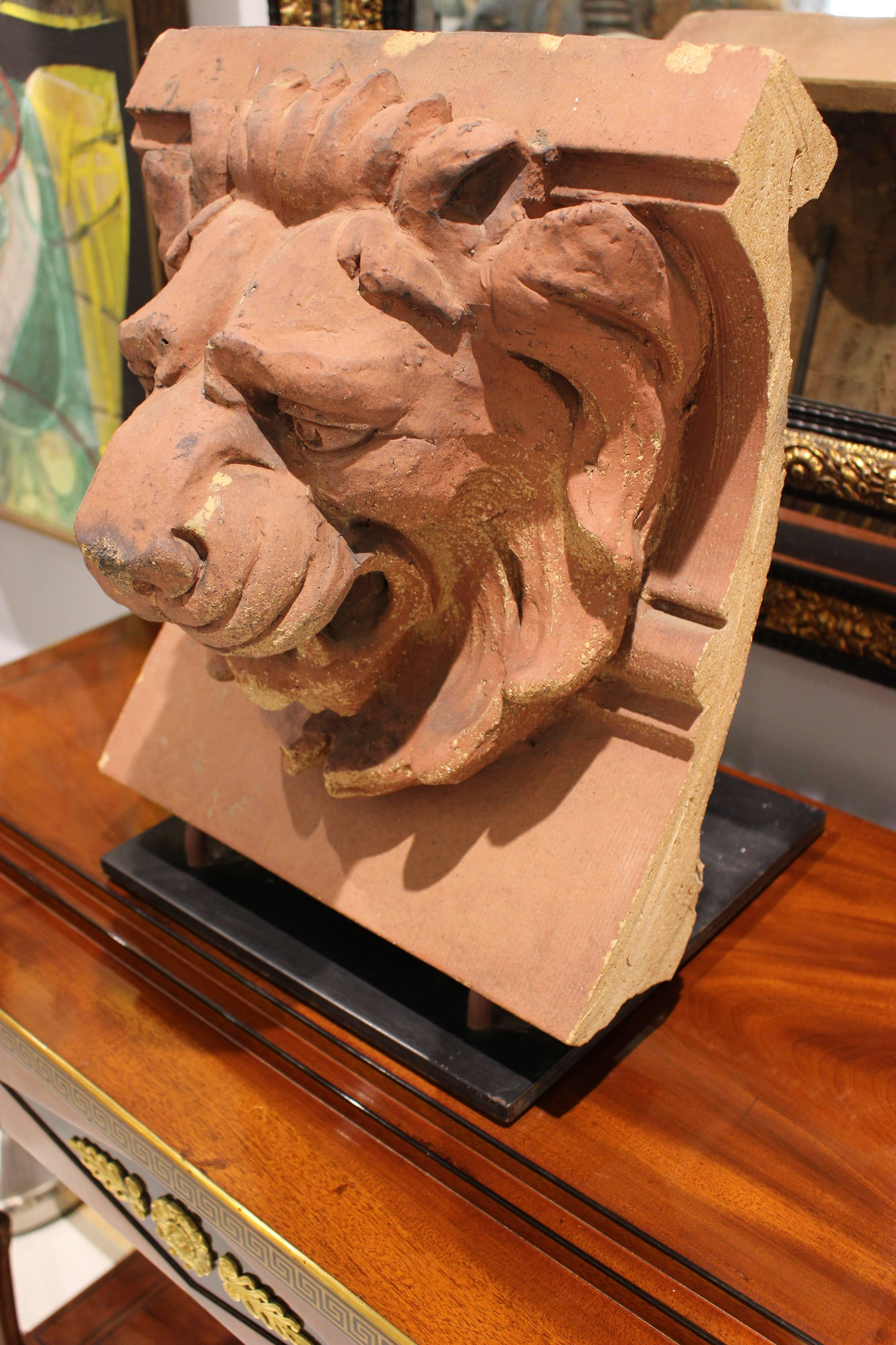 Pair of American 19th Century Terracotta Lion Architectural Elements, New York In Good Condition In Palm Desert, CA