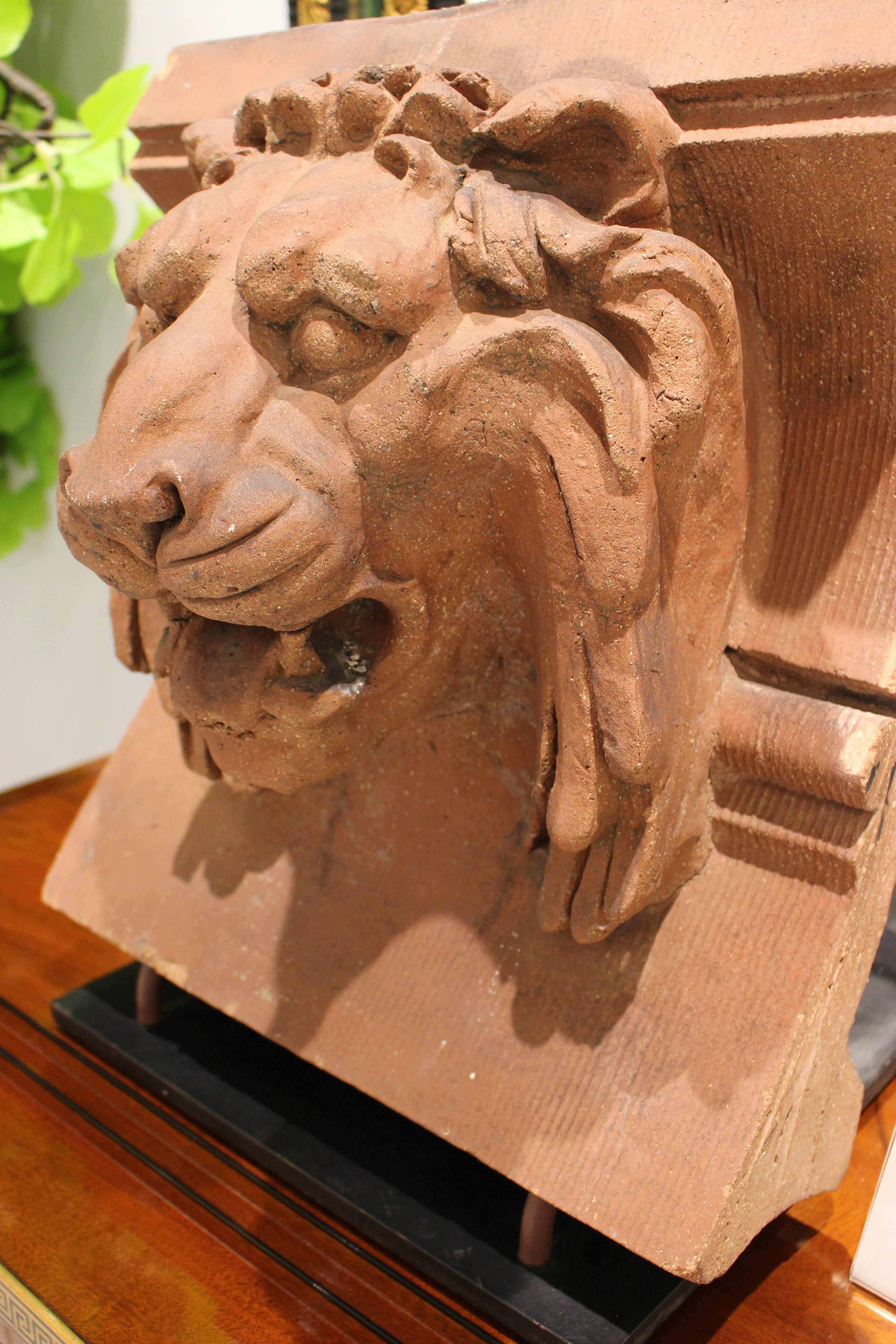 Pair of American 19th Century Terracotta Lion Architectural Elements, New York 1