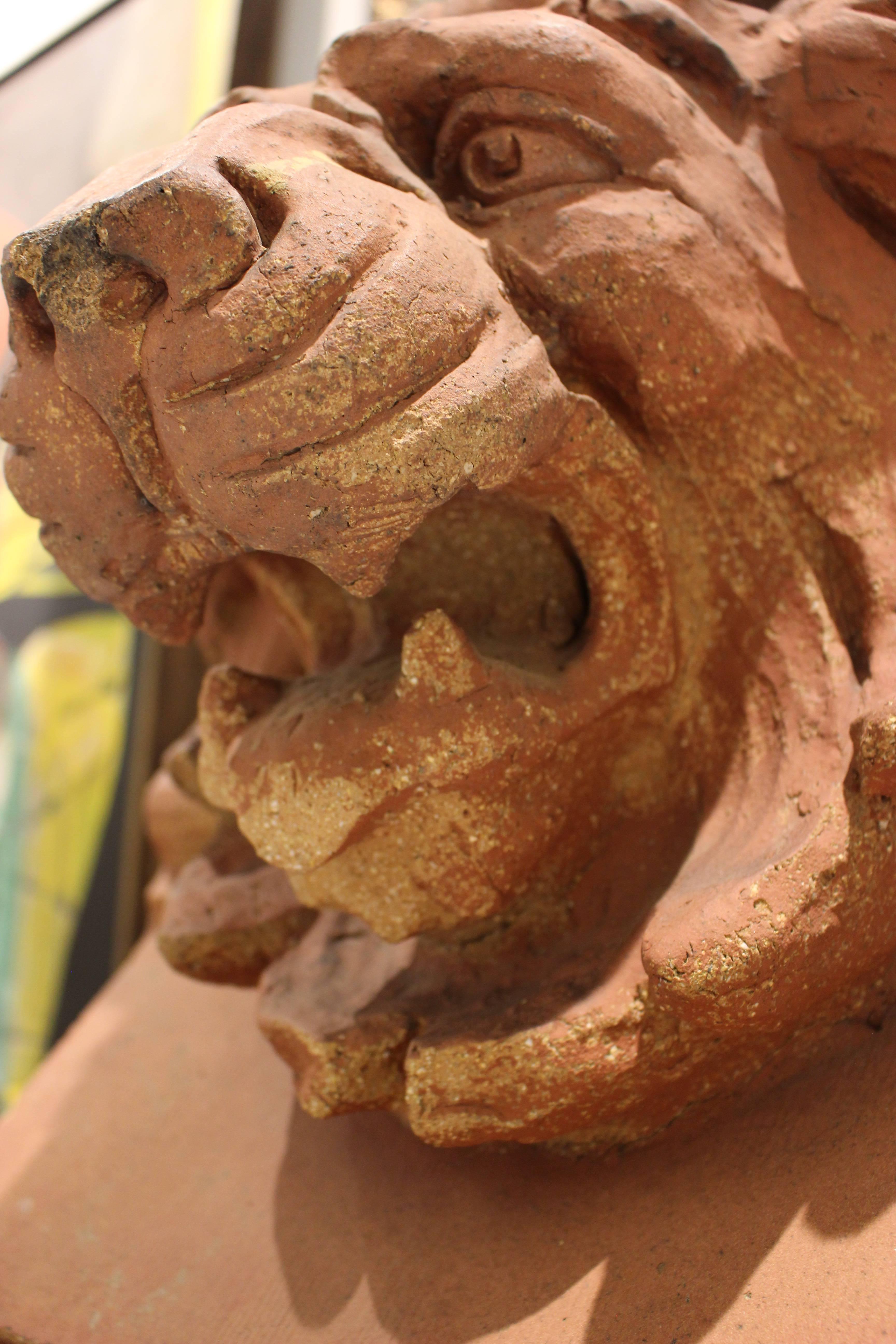 Pair of American 19th Century Terracotta Lion Architectural Elements, New York 5