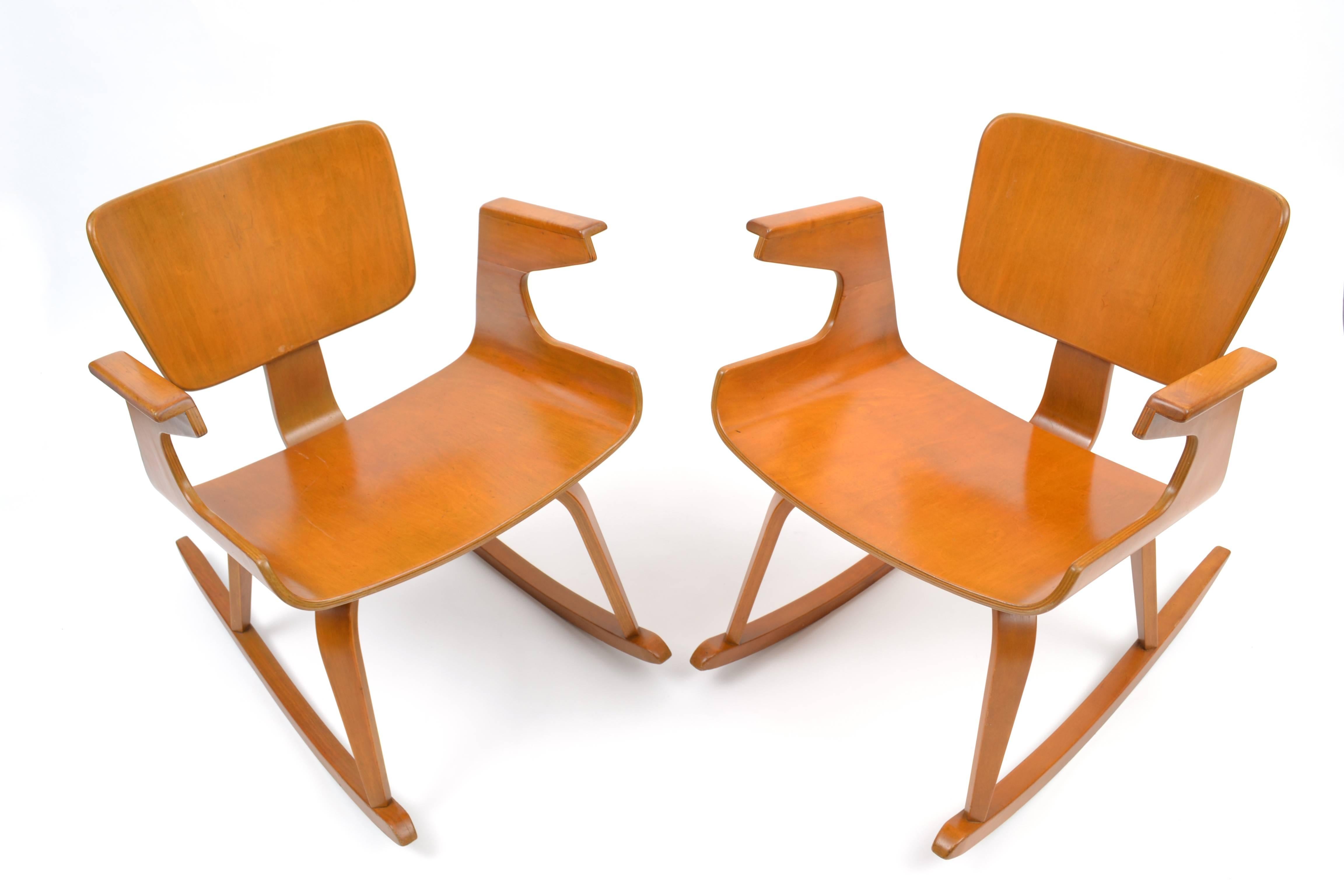 American Rare 1950s Thonet Plywood Rocking Chairs
