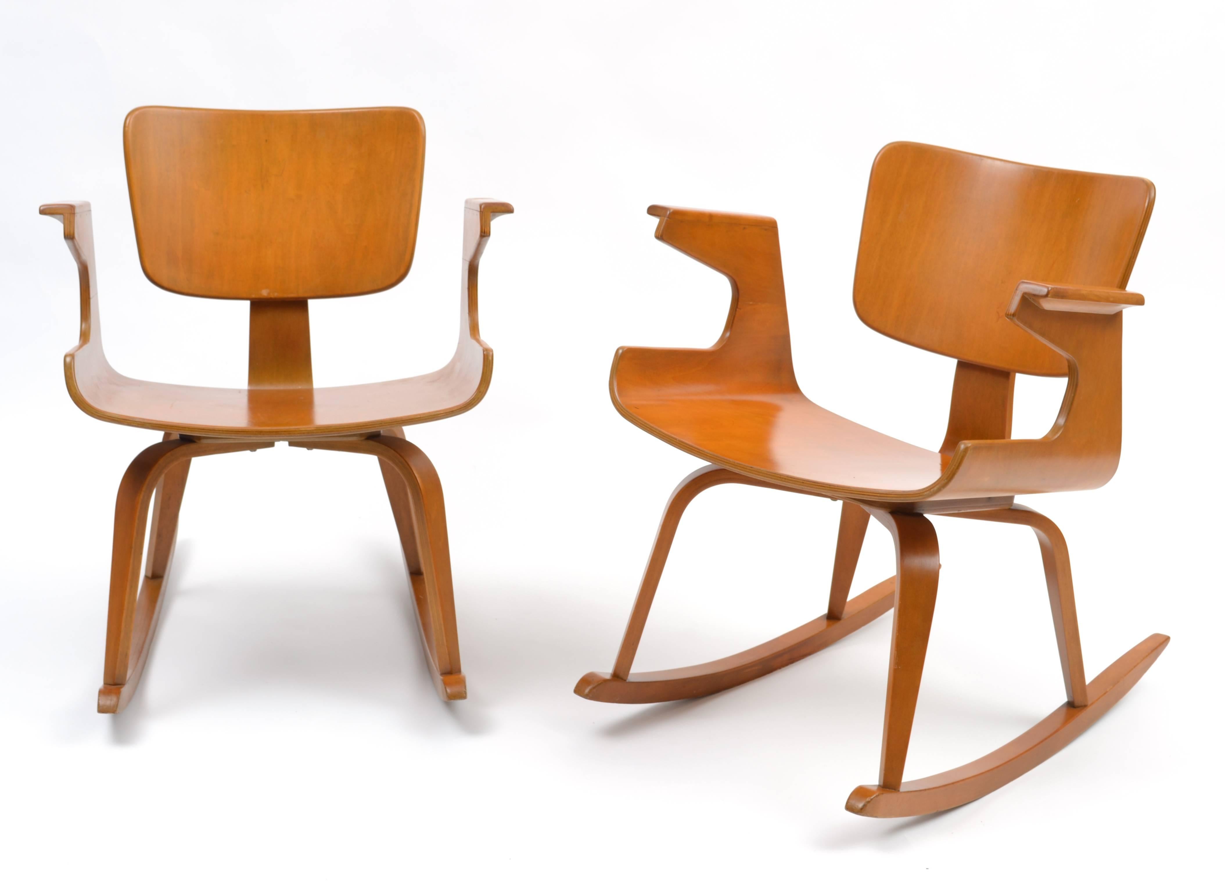 Mid-Century Modern Rare 1950s Thonet Plywood Rocking Chairs