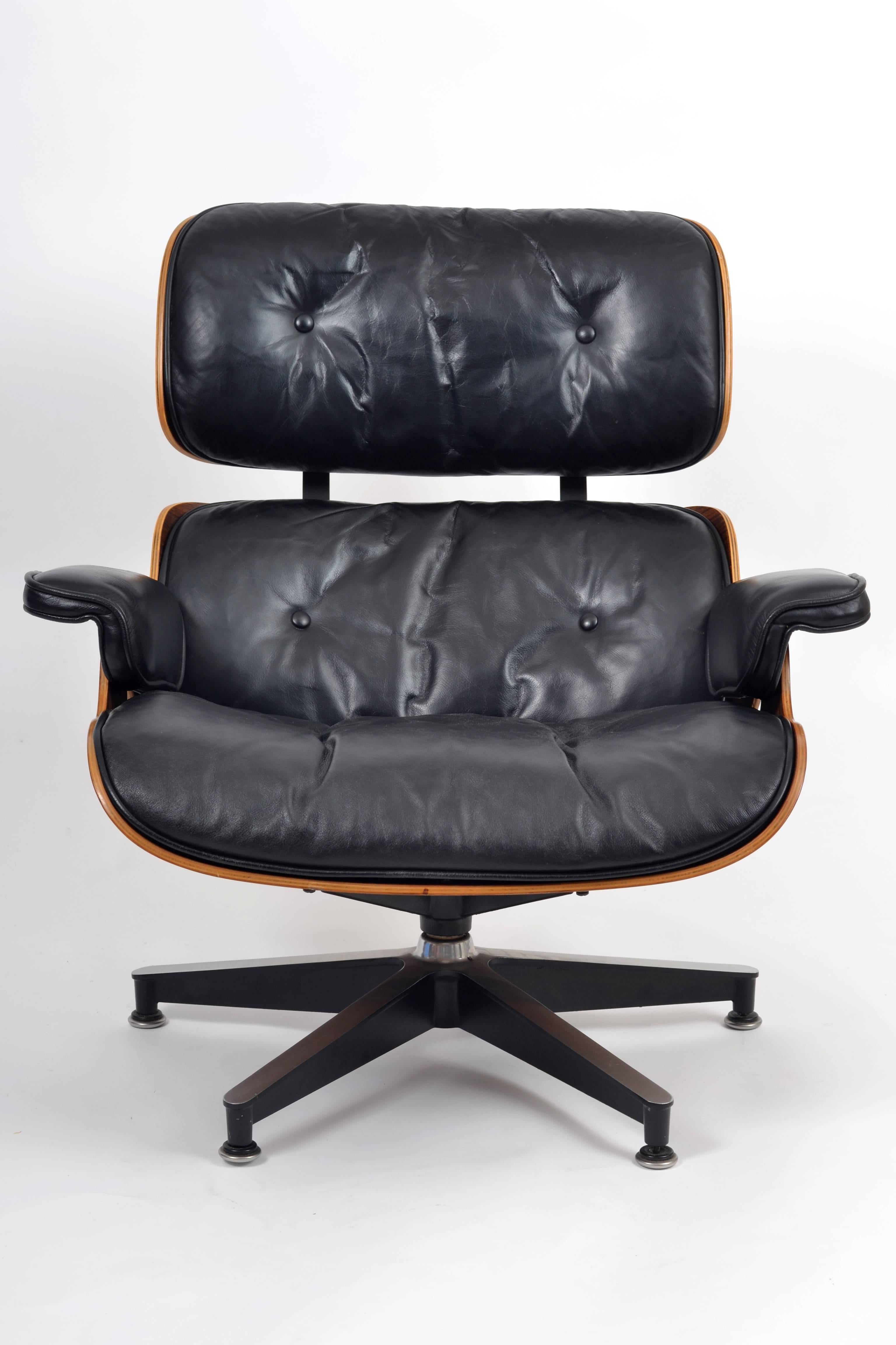 Metal 1960s Herman Miller Rosewood Lounge and Ottoman by Charles and Ray Eames