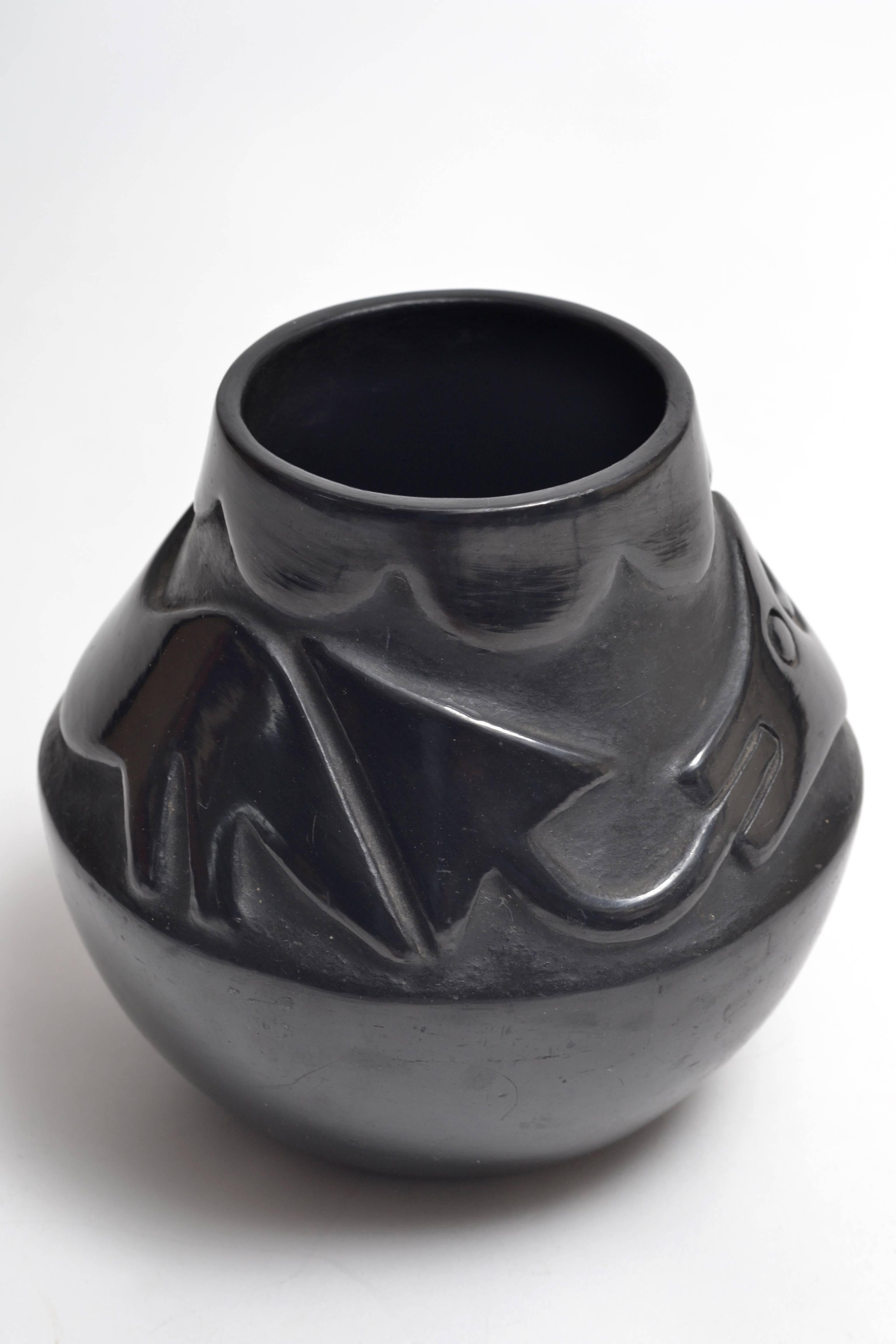 Native American Rose Gonzales Signed Blackware Pottery In Good Condition In Pittsburgh, PA