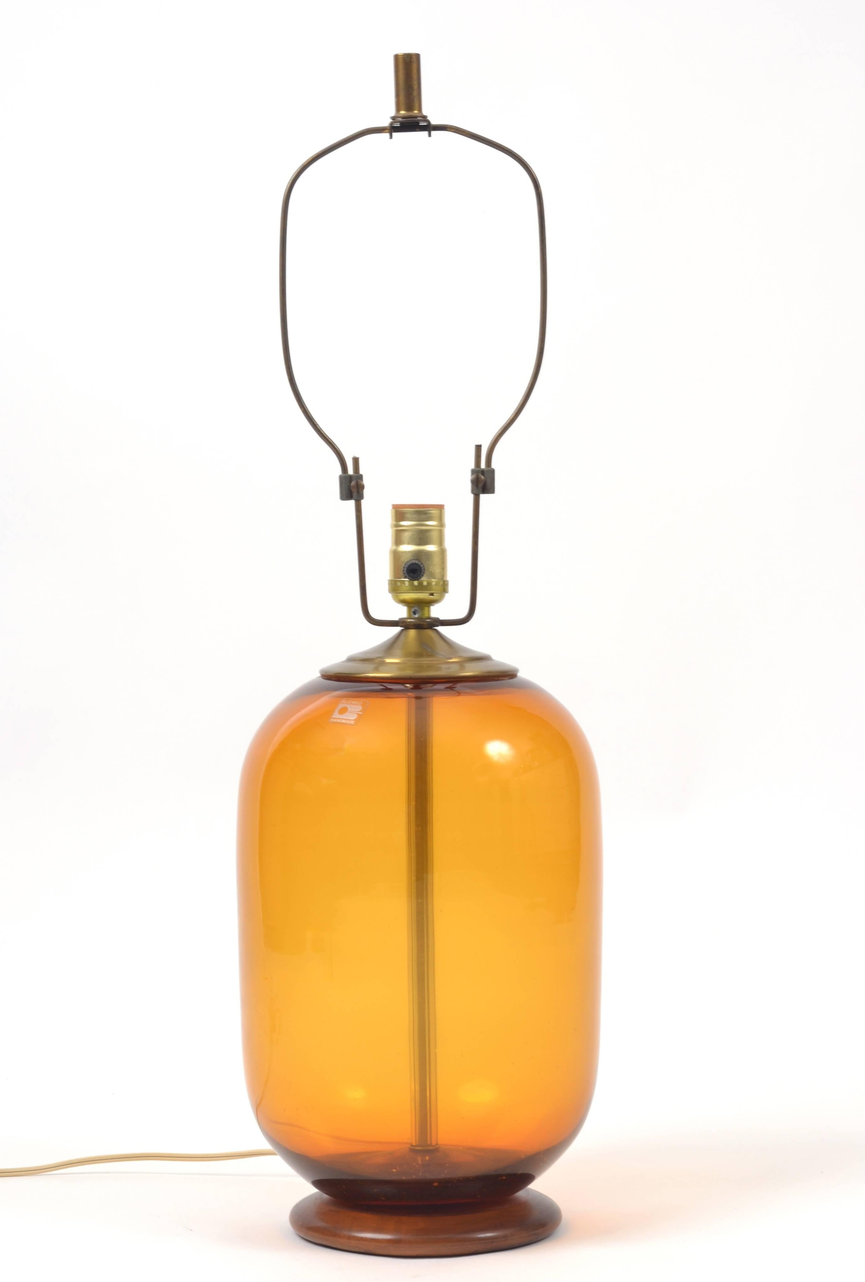 Mid-Century Modern Blenko Blown Glass Lamp Designed by Don Shepherd For Sale