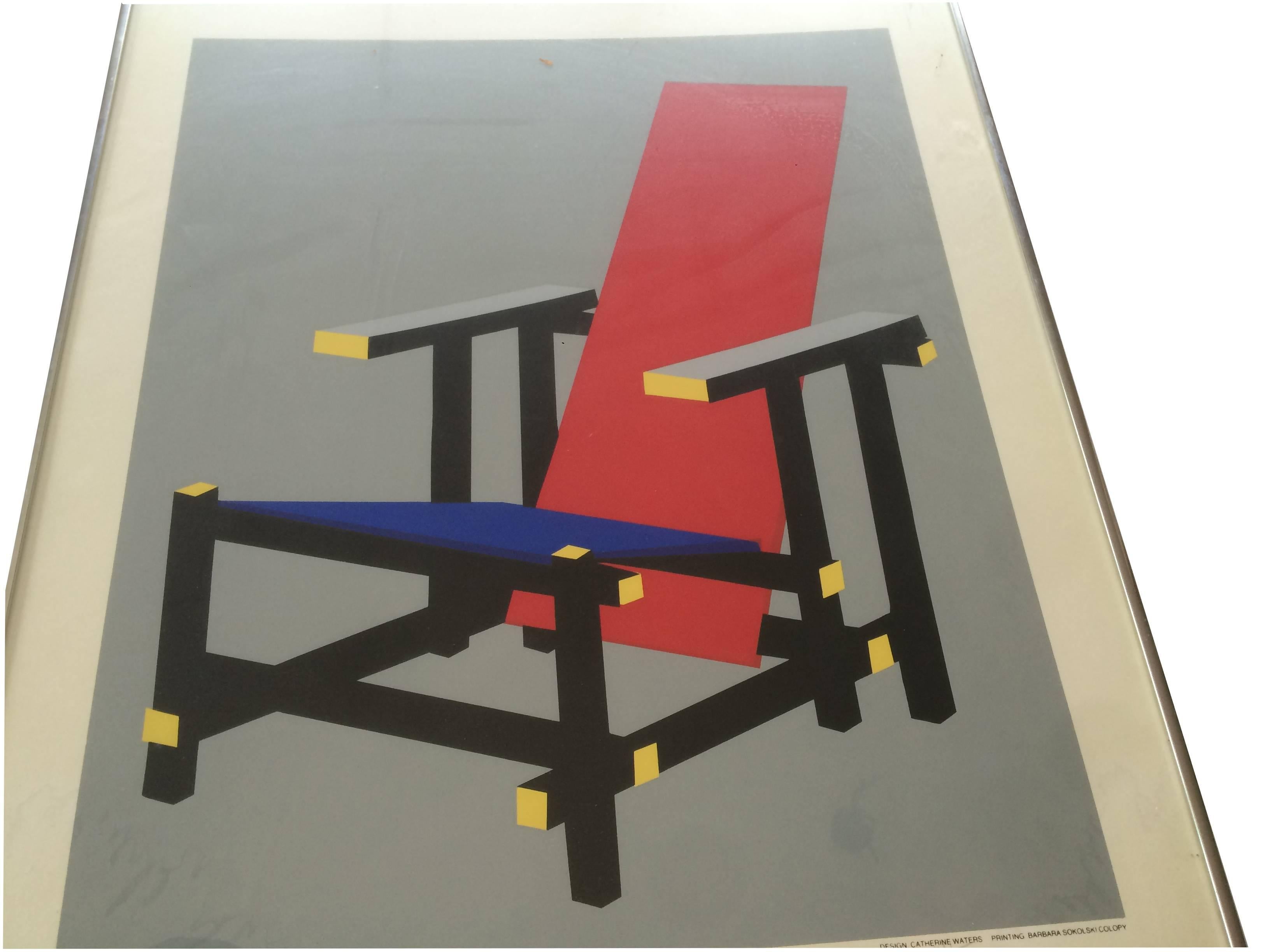 American Screen Print for Museum Show Gerrit Rietveld Red and Blue Chair For Sale
