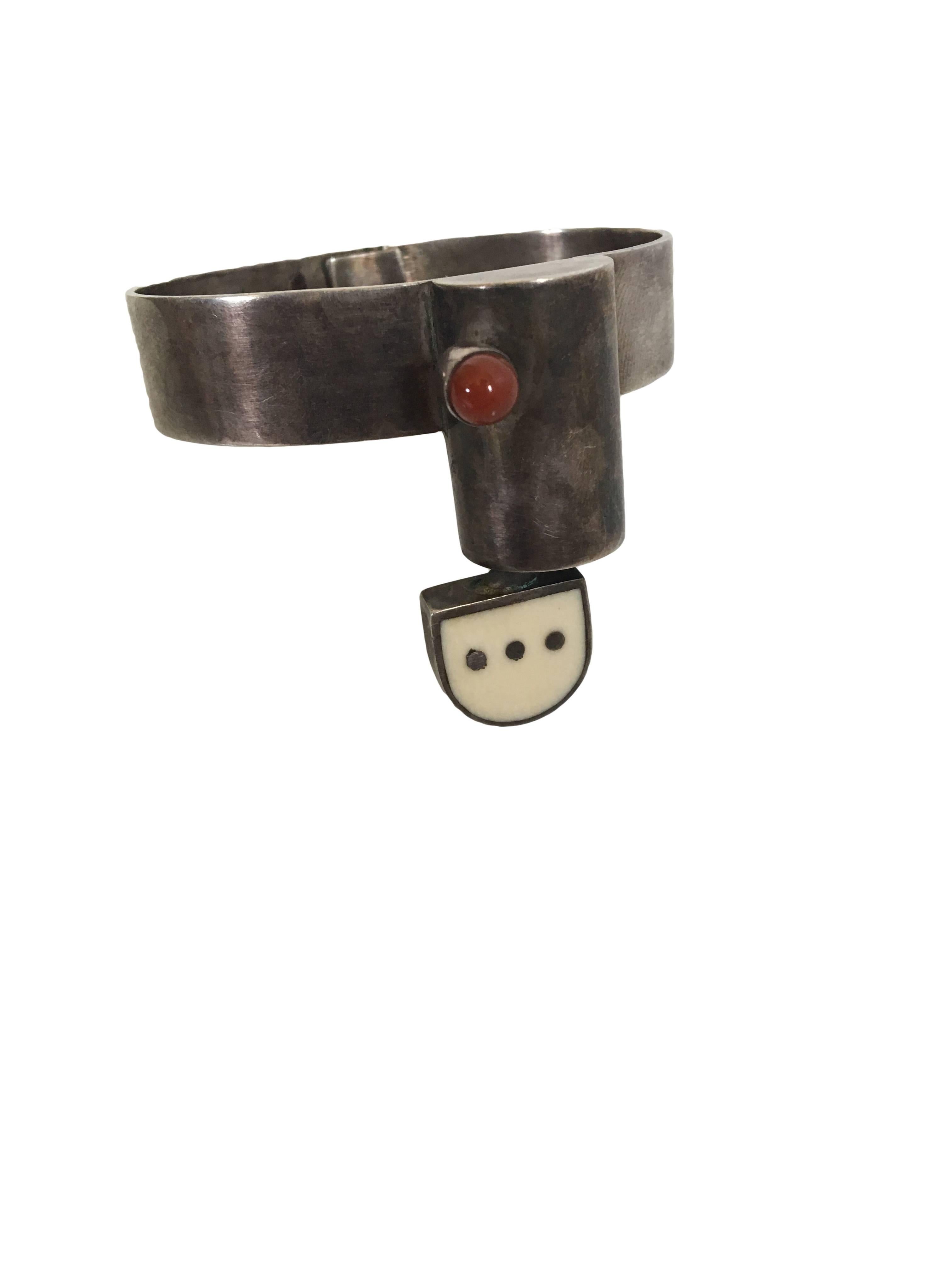 Sterling silver and enamel bracelet. Signed. From the estate of Elizabeth Rockwell, the woman behind the Outlines gallery, one of the most important modernist art galleries in the country started in 1941.