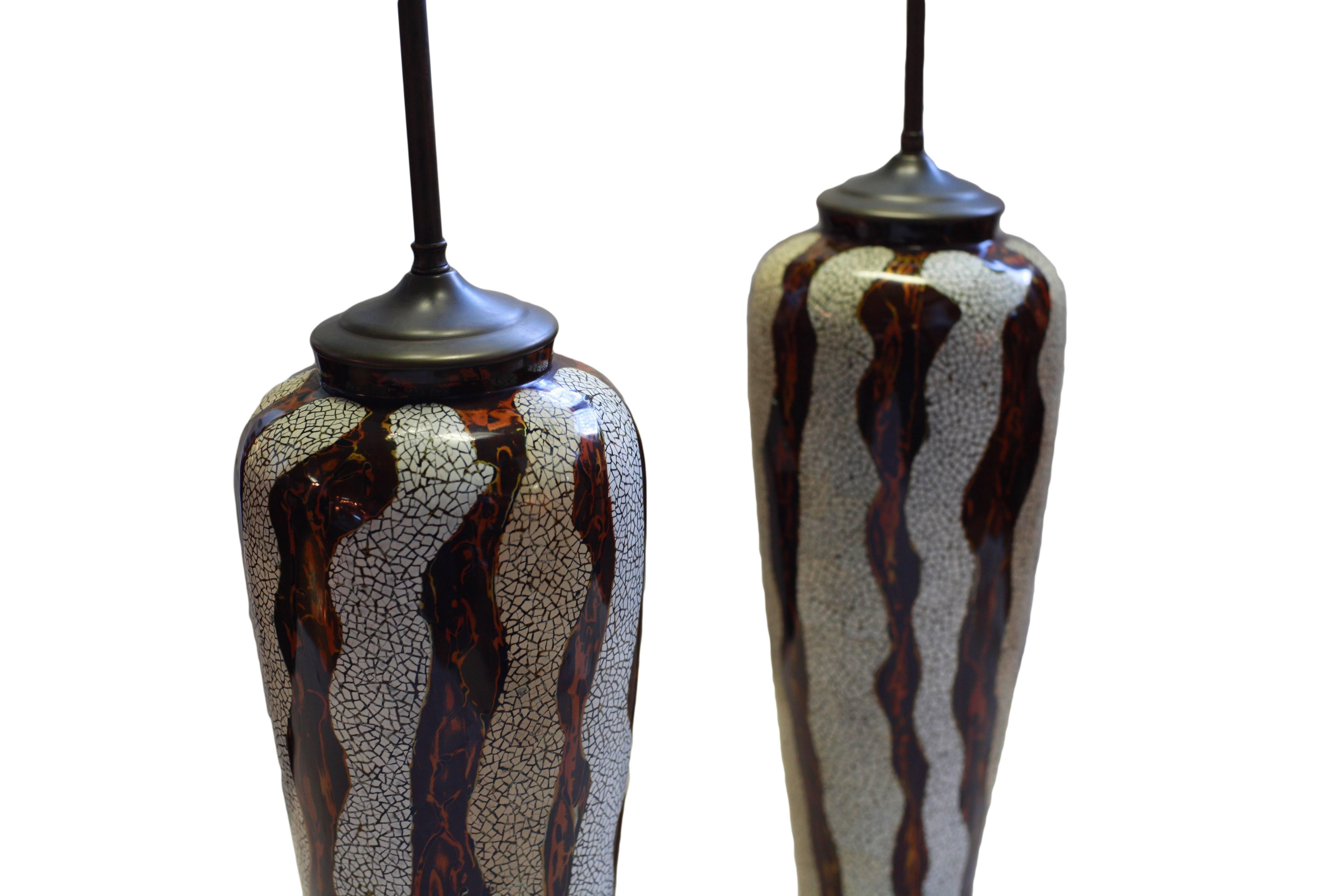 French Jean Dunand Style Art Deco Lacquer Lamps For Sale
