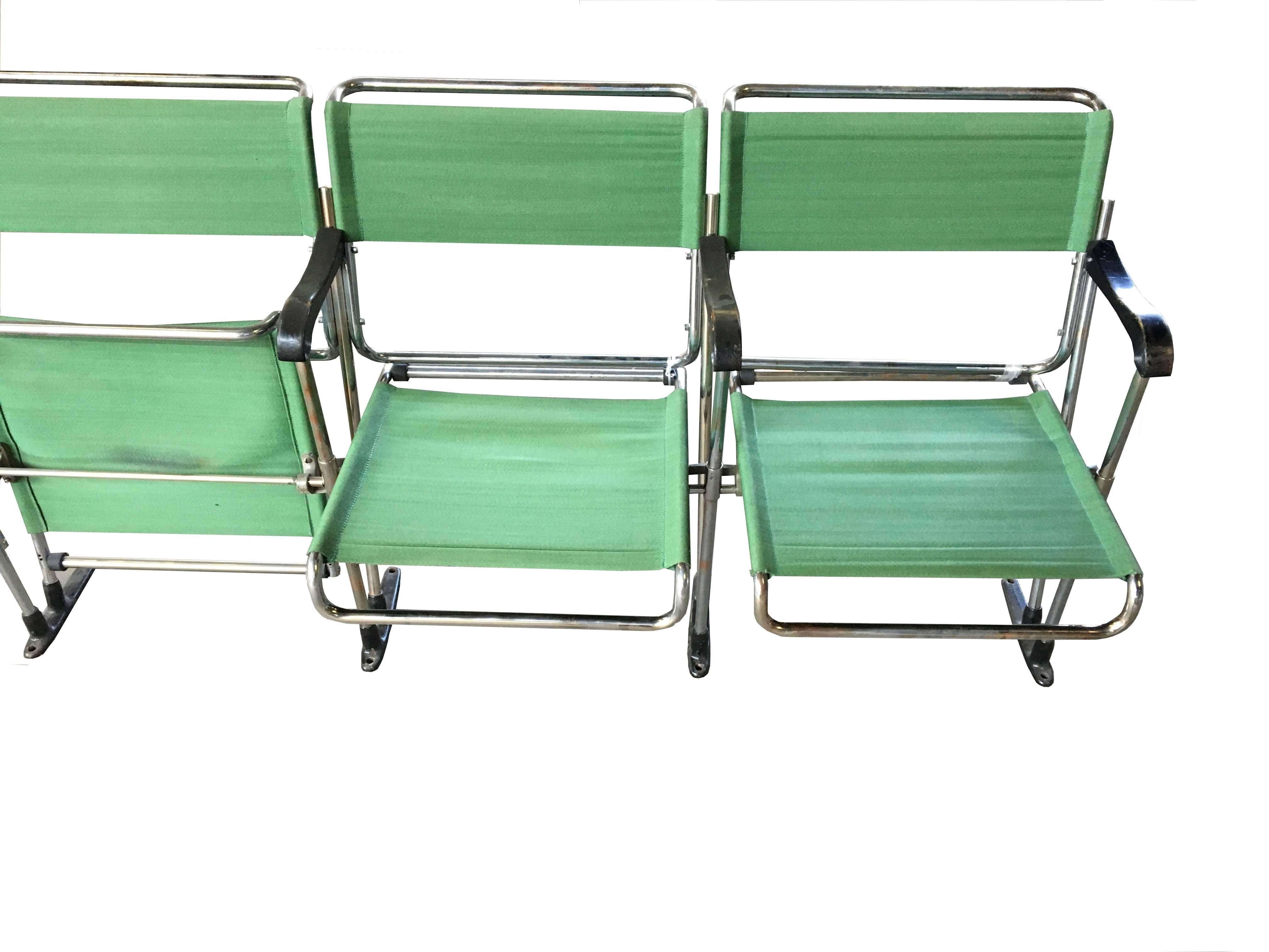 16 Sections of Marcel Breuer designed theater chairs that were part of the Andy Warhol Museum. Five chairs per section. Designed in 1928-1929 and produced by Thonet. Each section contains five chairs. Designed to be bolted to the floor. 

Ten of