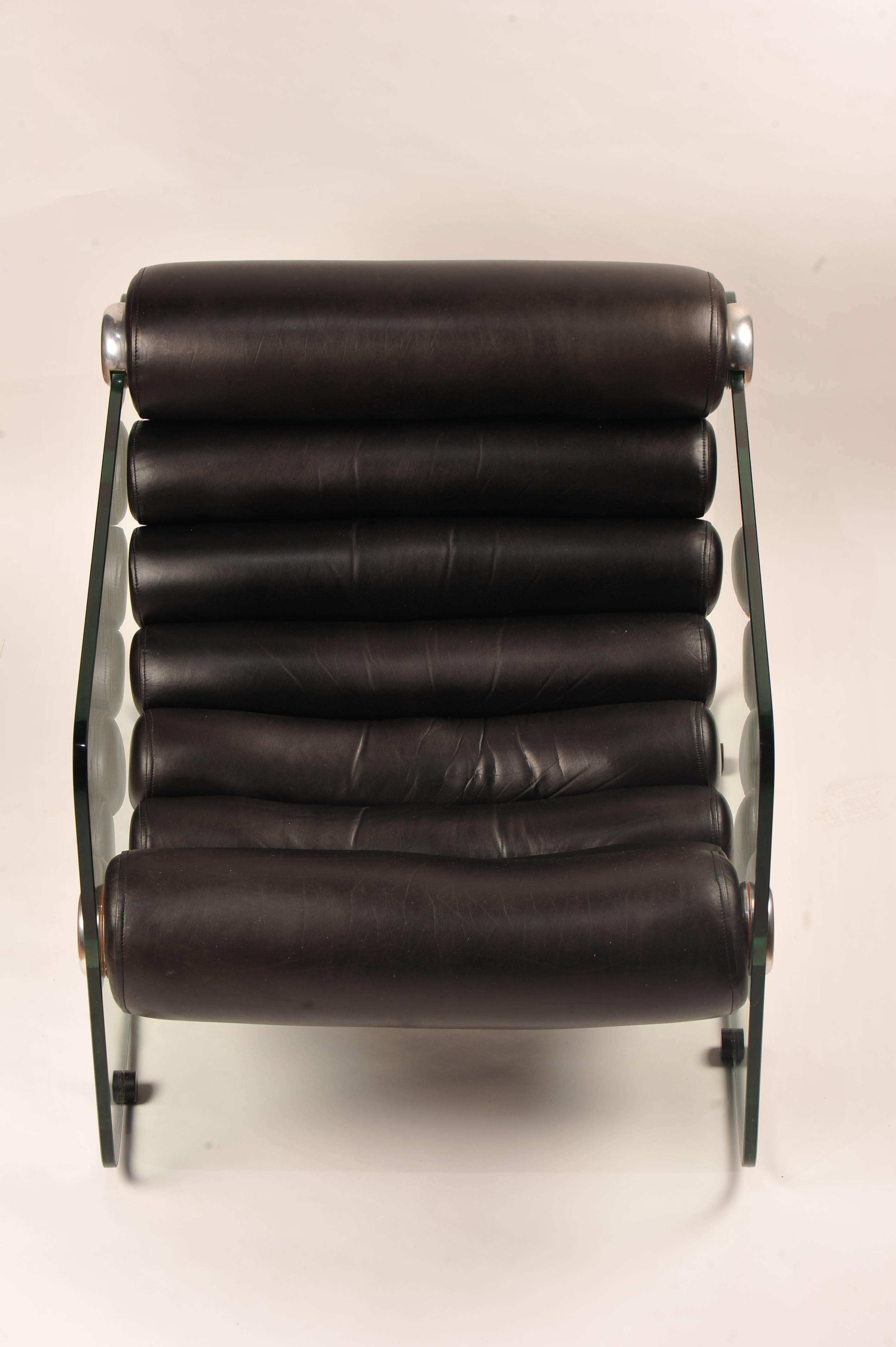 Italian Fabio Lenci Hyaline Glass and Leather Lounge Chair
