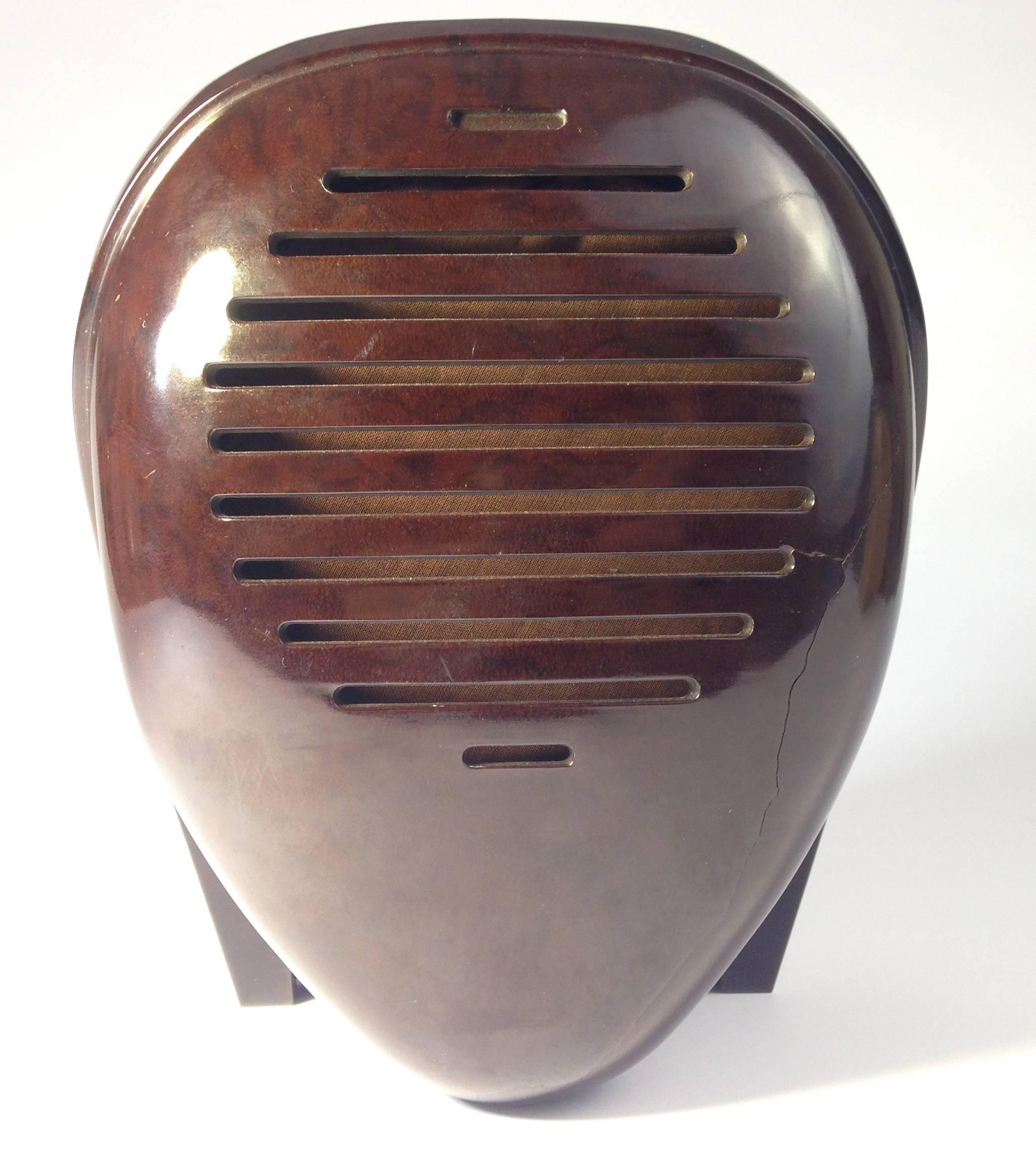 Bakelite radio nurse with the guardian ear designed by Isamu Noguchi for Zenith.

Originally designed as a result of Charles Lindberg's son being kidnapped. 

The bakelite radio nurse does have a very fixable crack which has not been repaired