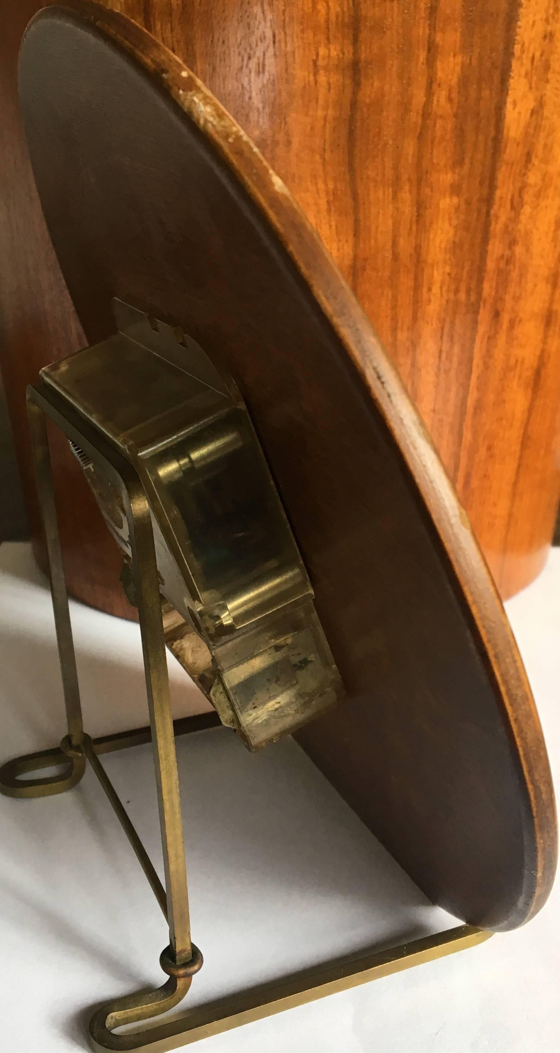 20th Century Beautiful Mid-Century Brass Wood and Enameled Steel Clock