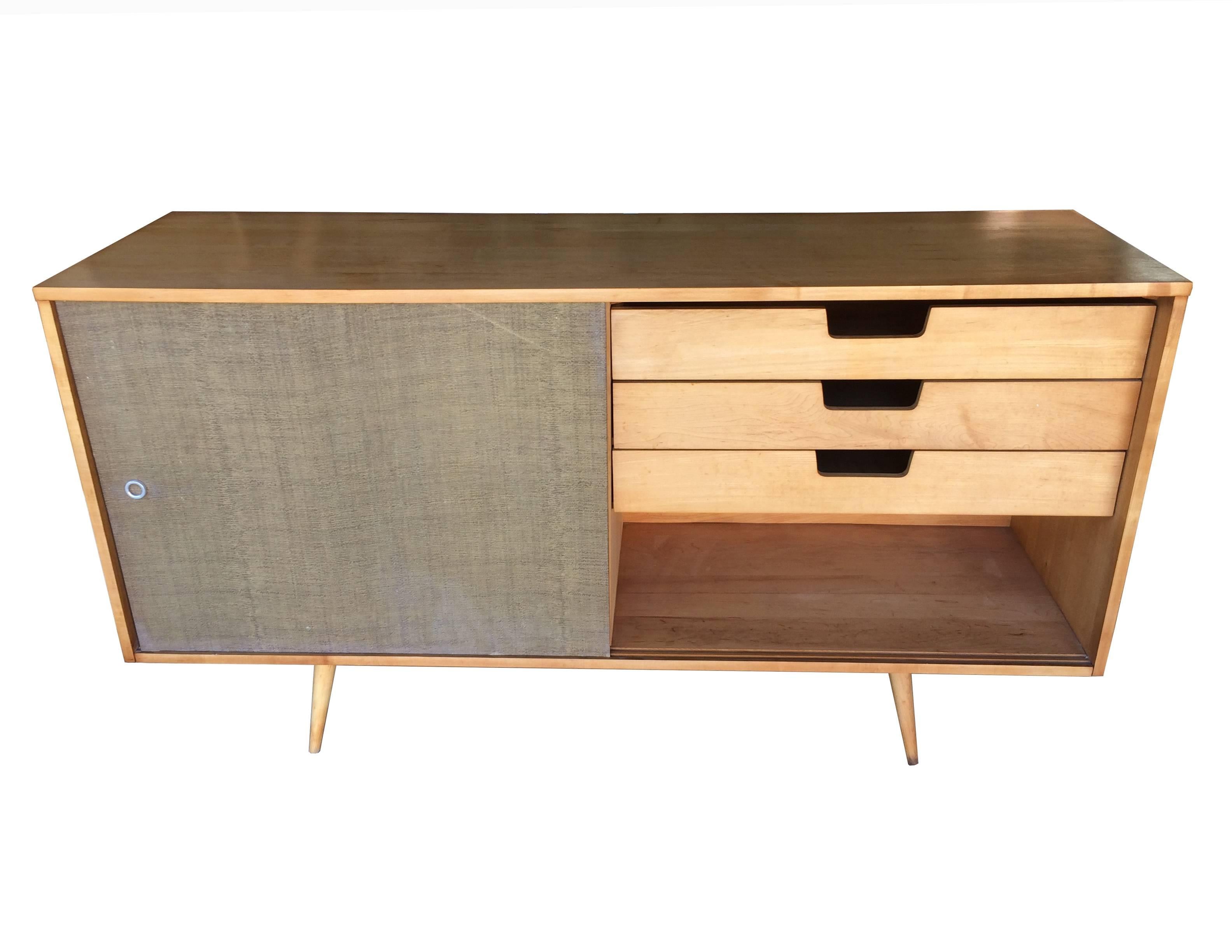 American Paul McCobb Planner Group Maple and Grasscloth Credenza