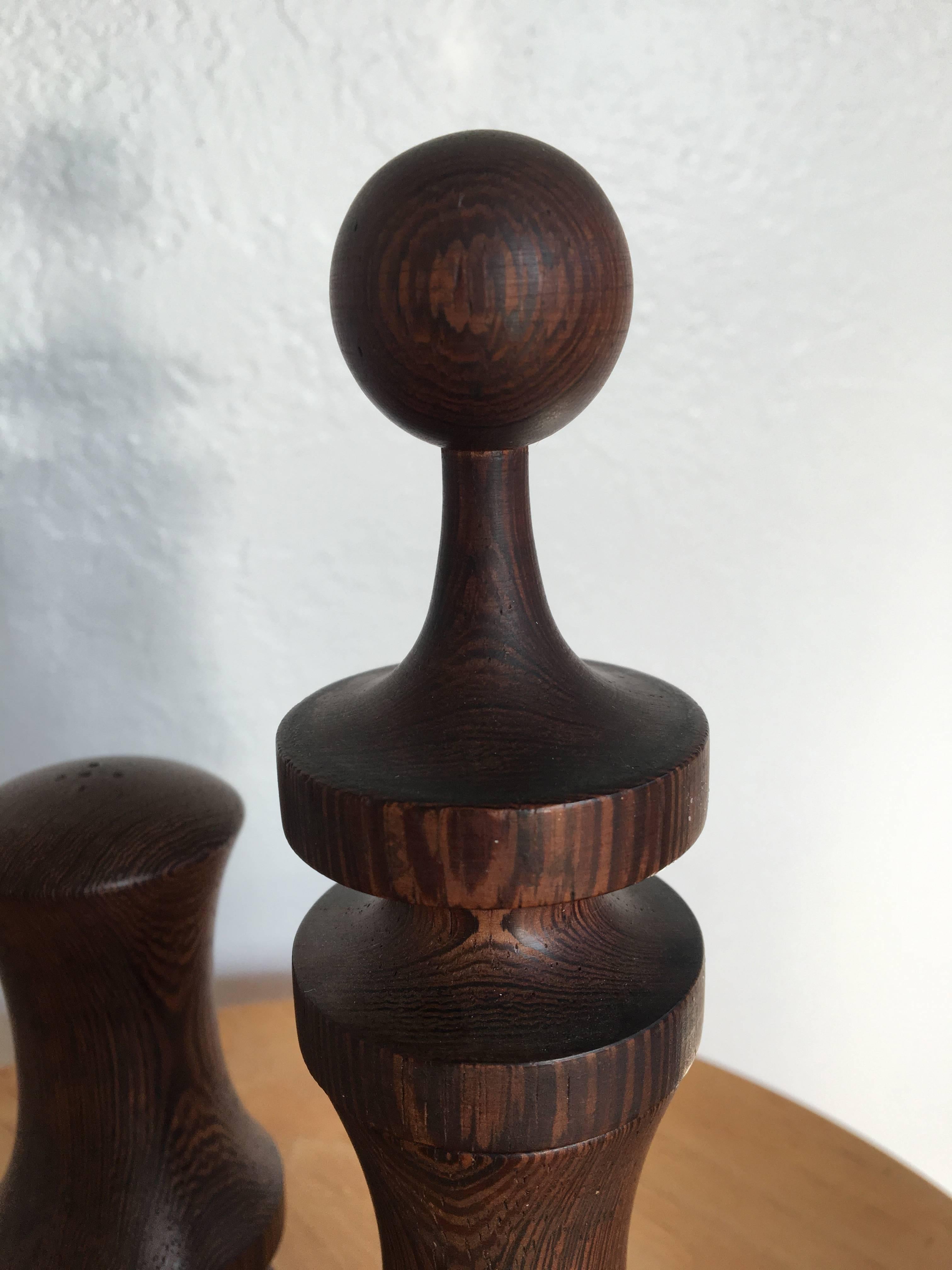 Beautiful and sculptural wenge pepper mill and salt shaker by Laurids Lonborg. Signed.
