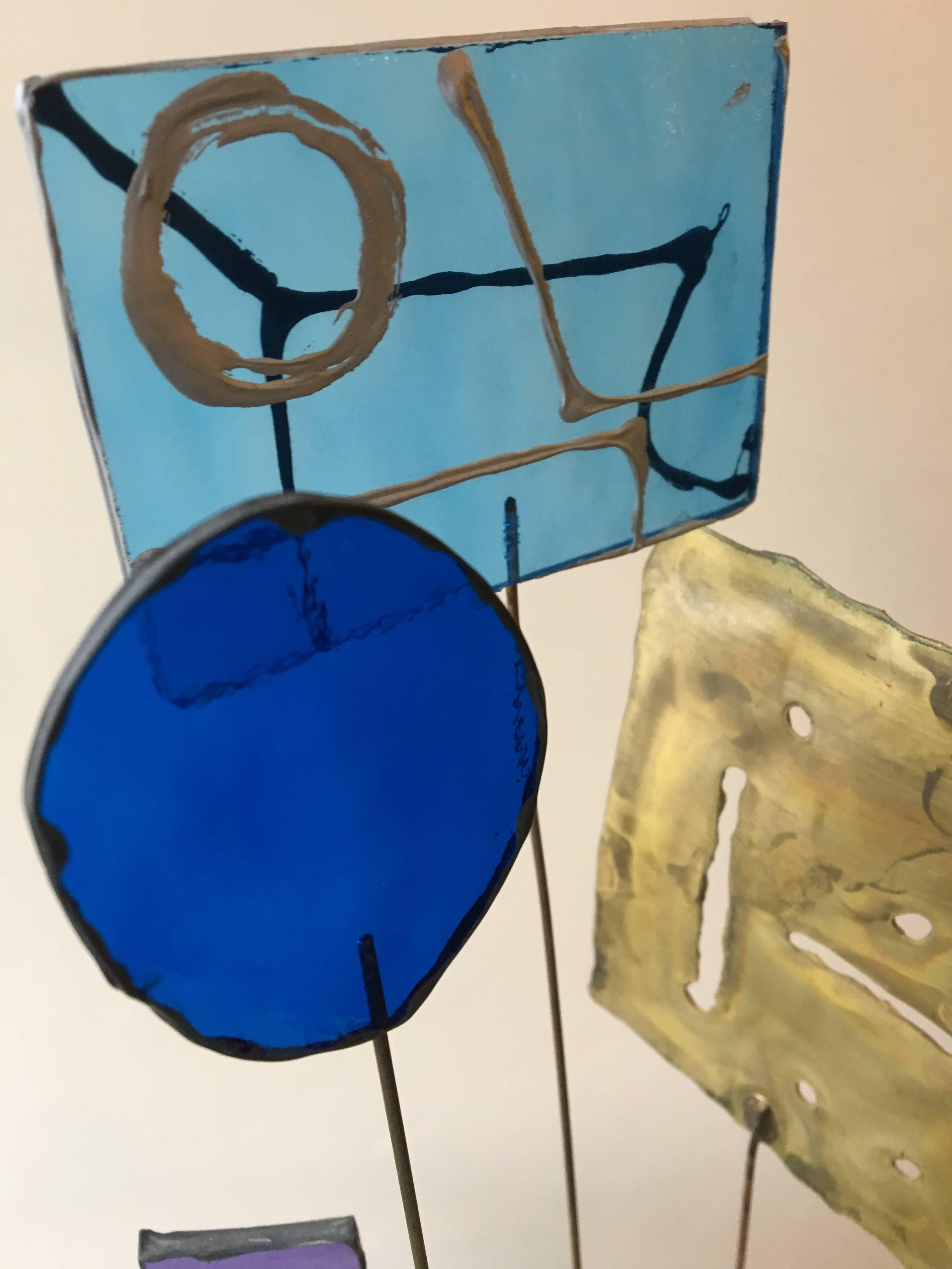 Mid-Century Modern Brass and Fused Glass Sculpture by Curtis Jere