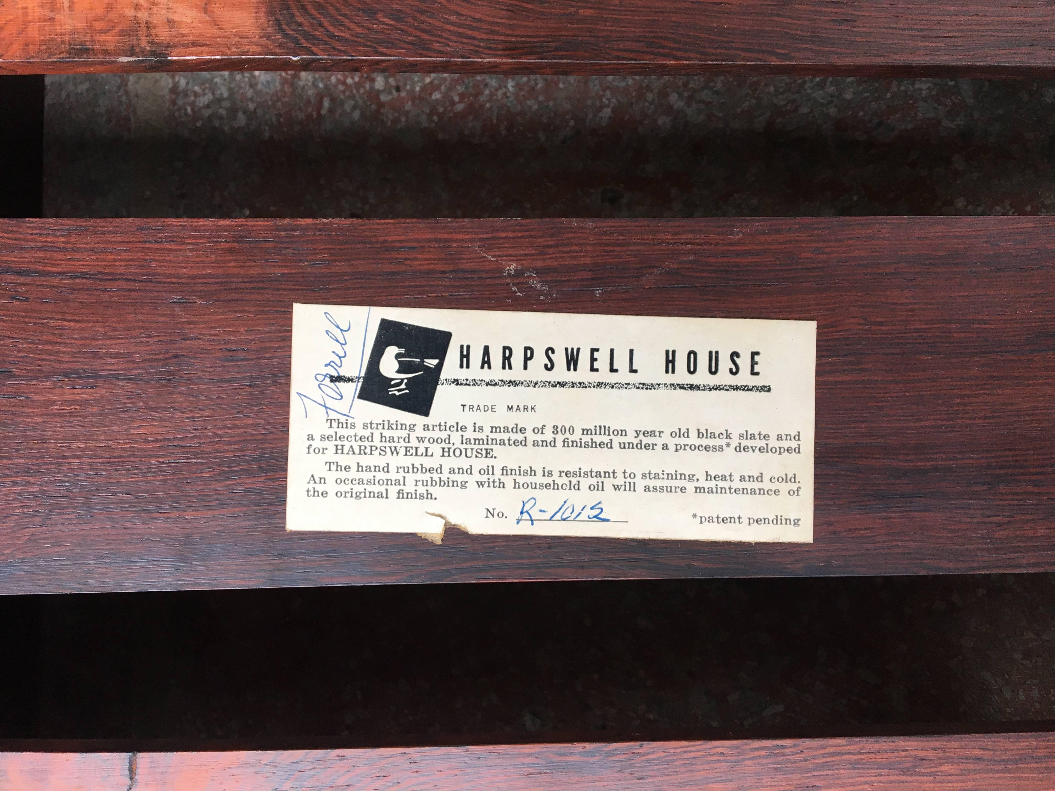 Vintage paper tray constructed of slate and walnut. Manufactured by Harpswell House. Labeled.