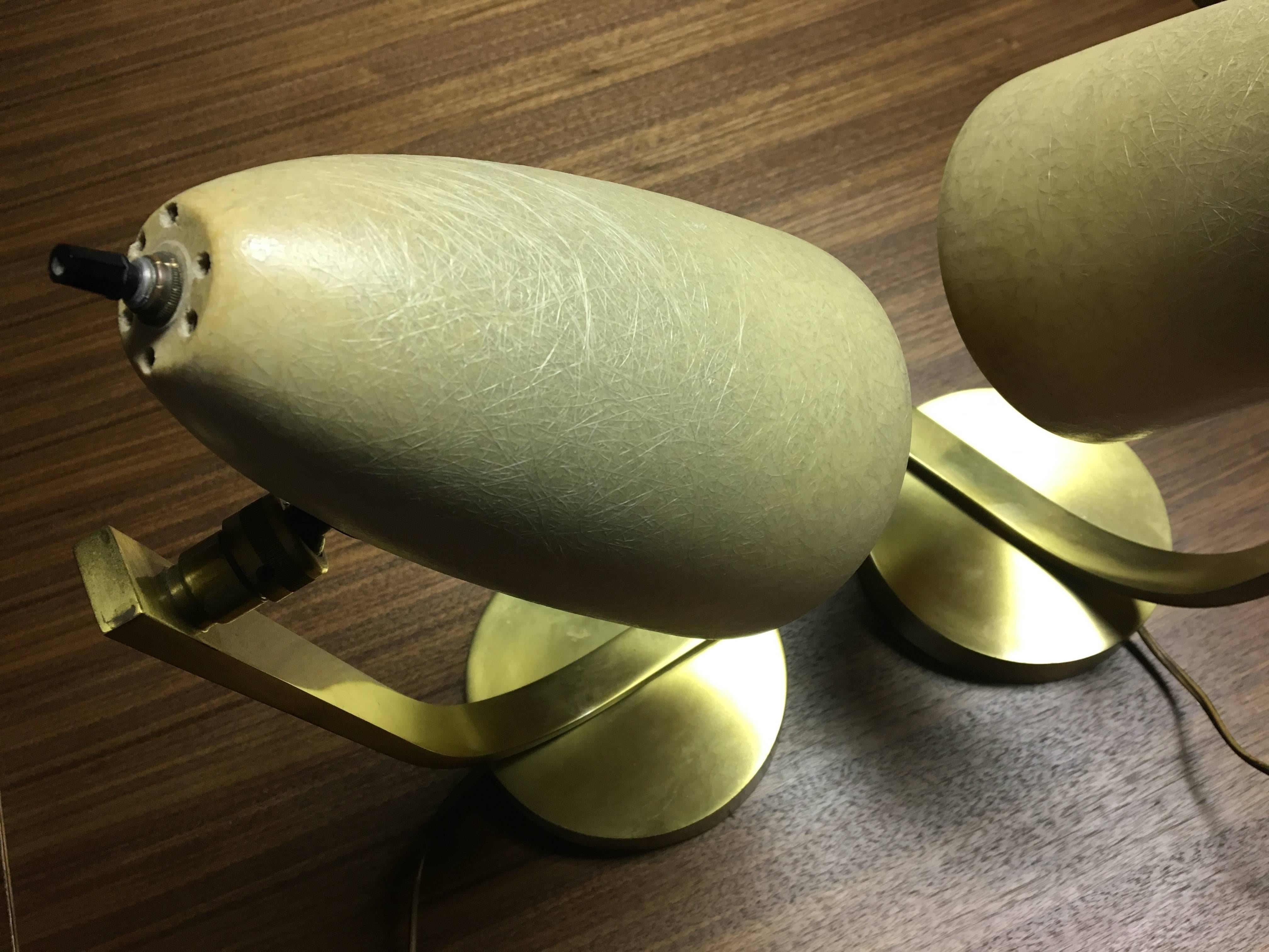 20th Century Mid-Cenutury Brass and Fiberglass Desk Lamps For Sale