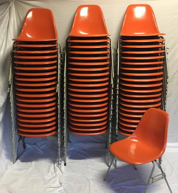 18 Orange DSS Herman Miller Eames Vintage Fiberglass Chairs at 1stDibs