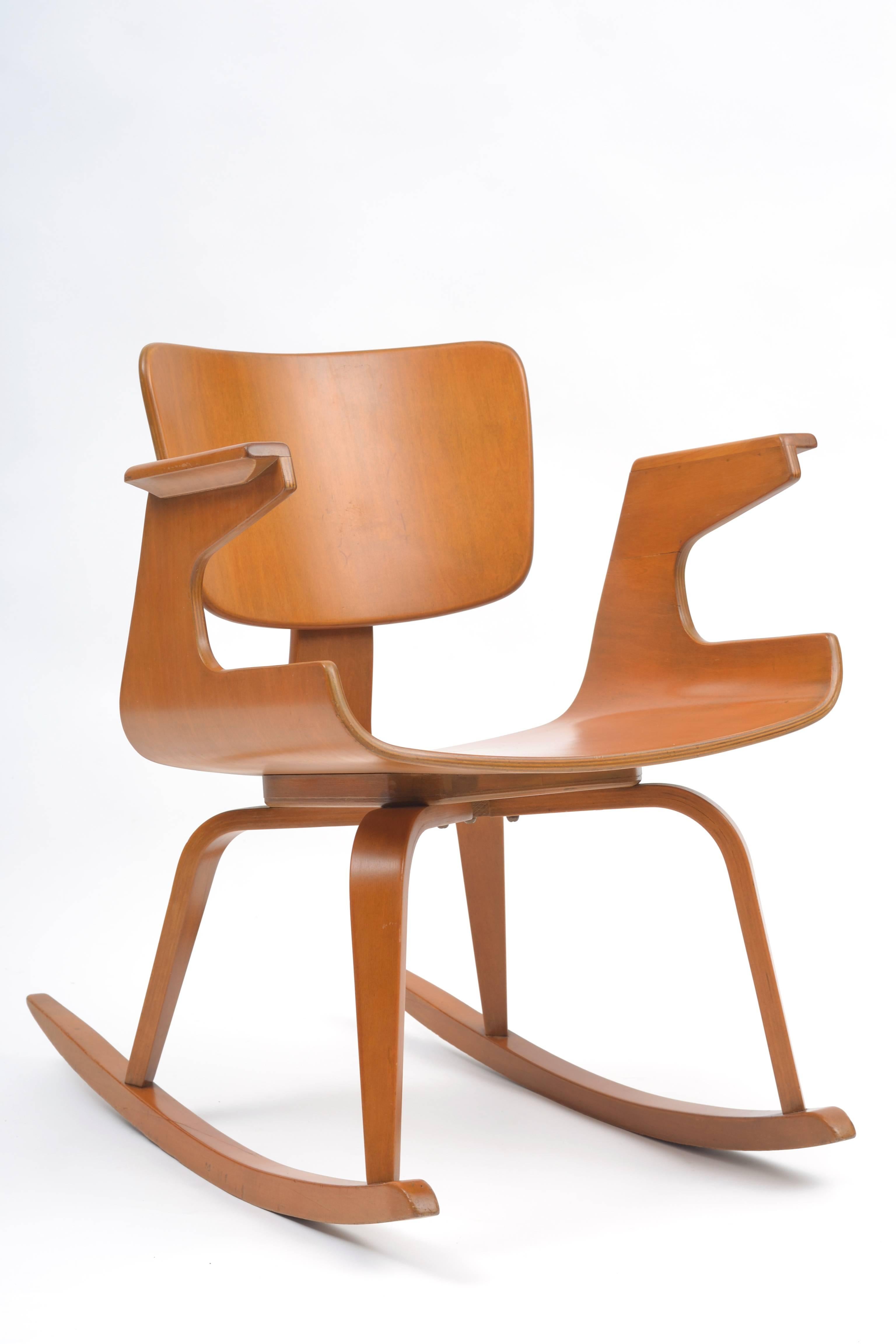 Rare 1950s Thonet Plywood Rocking Chairs 3