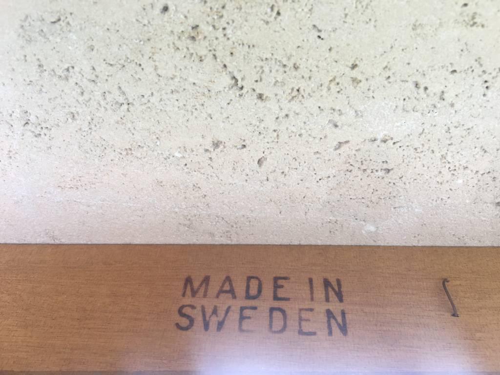 Oak Brass and Travertine Table by Swedish Designer Bruno Mathsson For Sale 2