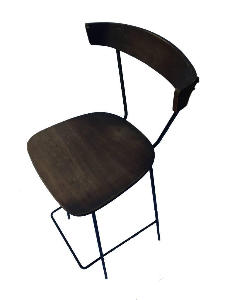 Paul McCobb Clifford Pascoe Style Iron and Wood Drafting Stool In Fair Condition For Sale In Pittsburgh, PA