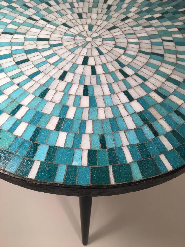 American Blue Glass Mosaic Top Side Table in the Style of Edward Wormley Vladimir Kagan